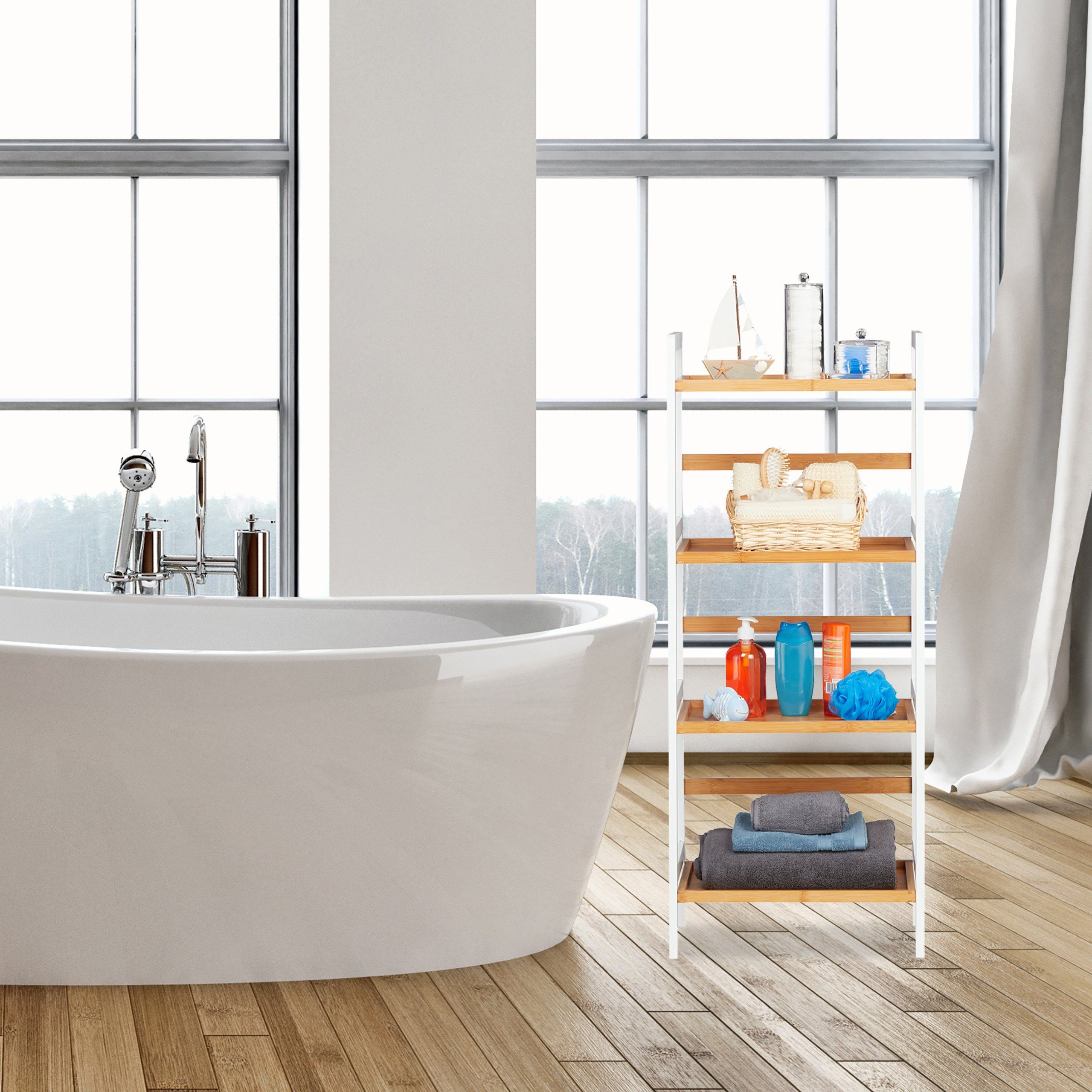 relaxdays Badregal Bambus weiß und natur, 4 günstig online kaufen