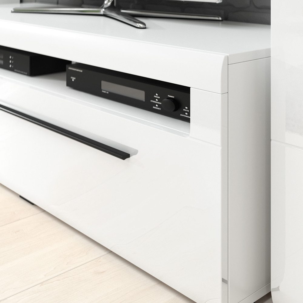 Lomadox Lowboard TURDA-83, weiß Hochglanz modern Absetzungen schwarz und Sc günstig online kaufen