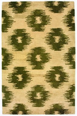 Wollteppich Designer Teppich handgetuftet grün, morgenland, rechteckig, Höhe: 8 mm, Kurzflor