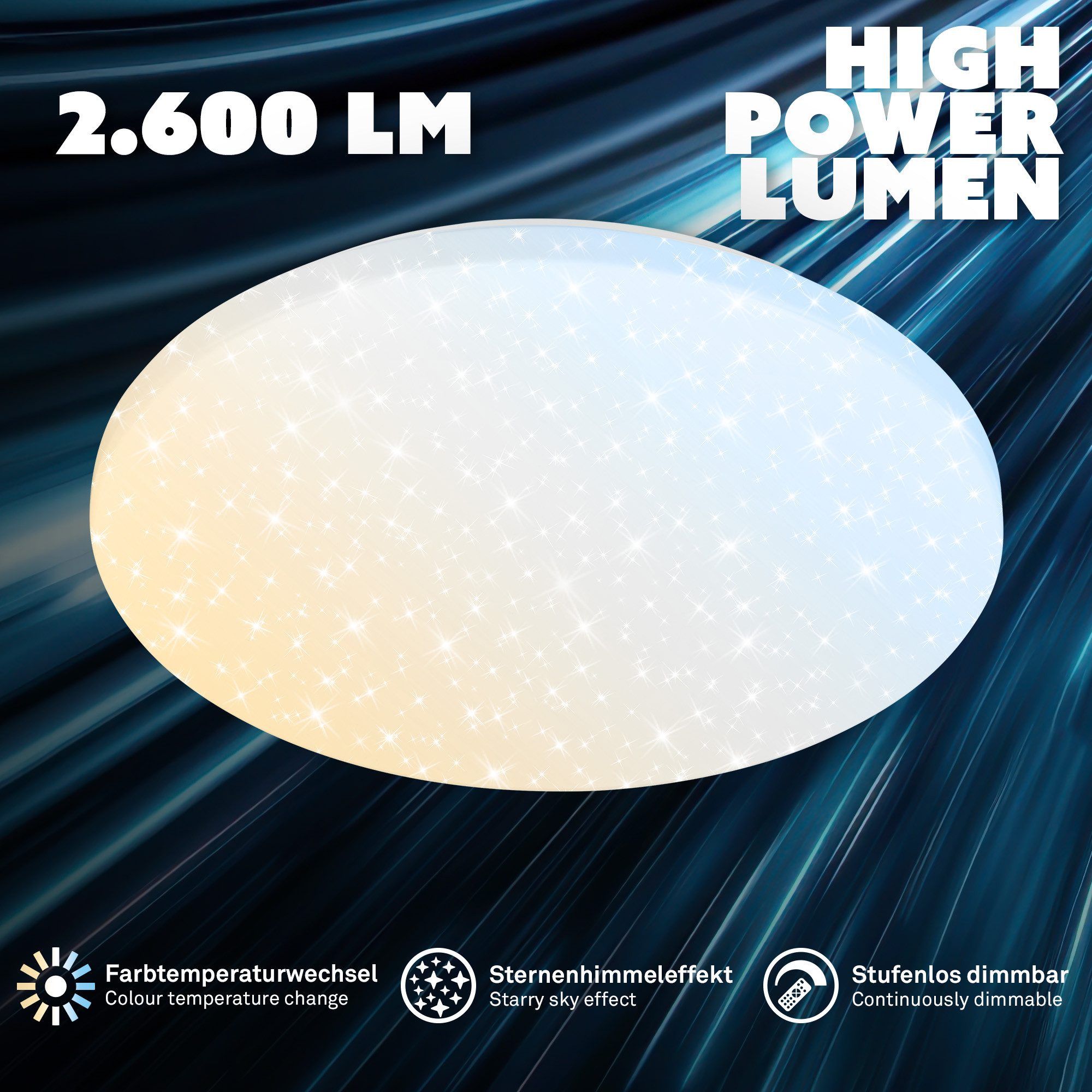 Briloner Leuchten Deckenleuchte LED Deckenlampe Sternenhimmel Wohnzimmer Schlafzimmer Küche 28-76 cm, LED fest integriert, CCT, Deckenlampe, 38x6,5cm, Weiß, 23W, Wohnzimmer, Schlafzimmer, Küche