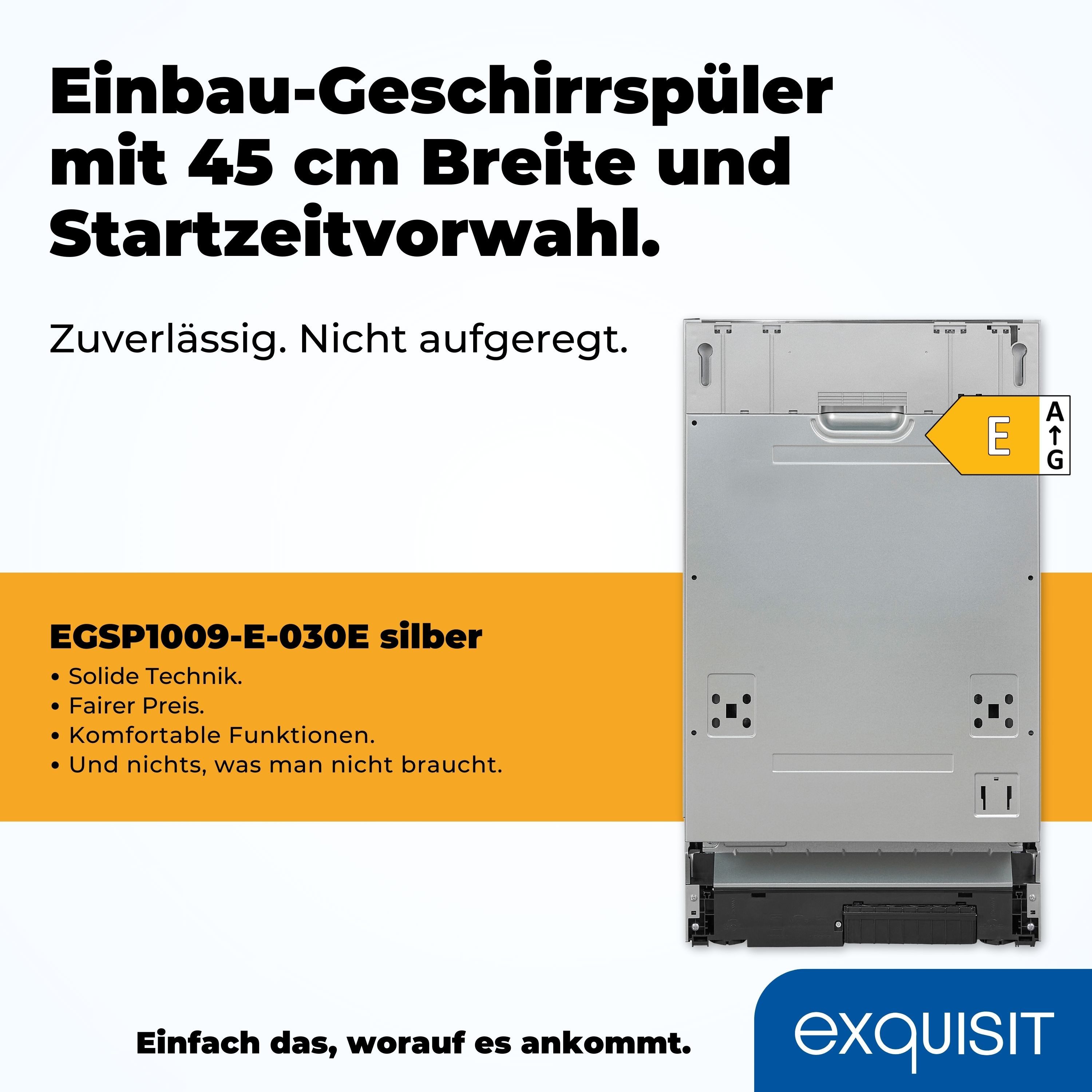 exquisit vollintegrierbarer Geschirrspüler EGSP1009-E-030E silber, 9 l, 9 Maßgedecke, Kompakt und ideal für kleine, schmale Nischen, kleine(Single)Haushalte – Bild 4 von 5