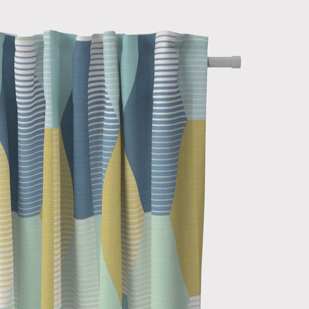 SCHÖNER LEBEN. Vorhang SCHÖNER LEBEN. Vorhang geom. Retro Sechseck blau grün weiß 245cm, Smokband, blickdicht, Baumwolle, handmade