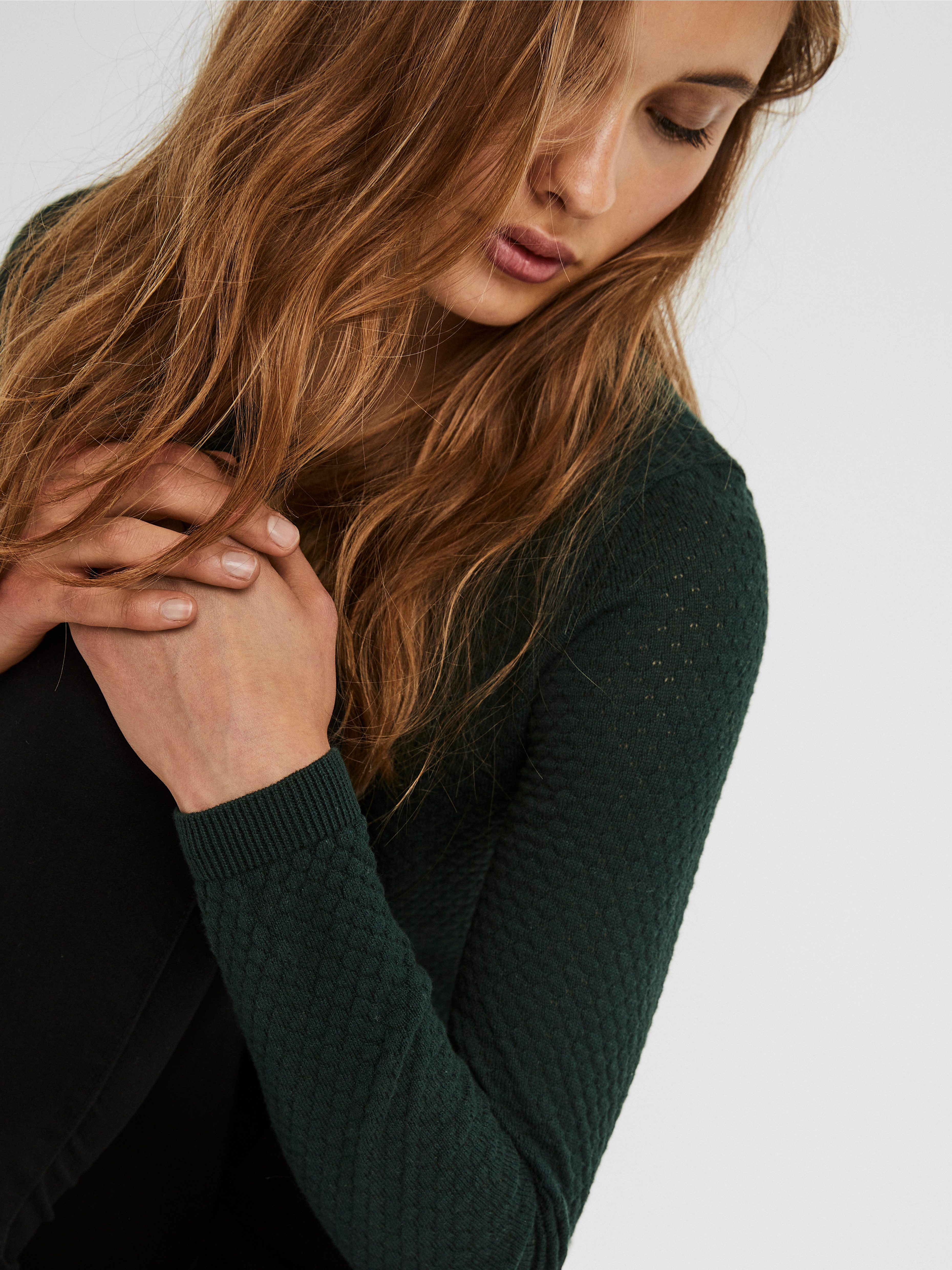 Vero Moda Rundhalspullover VMCARE STRUCTURE LS O-NECK BLOUSE aus Bio-Baumwolle