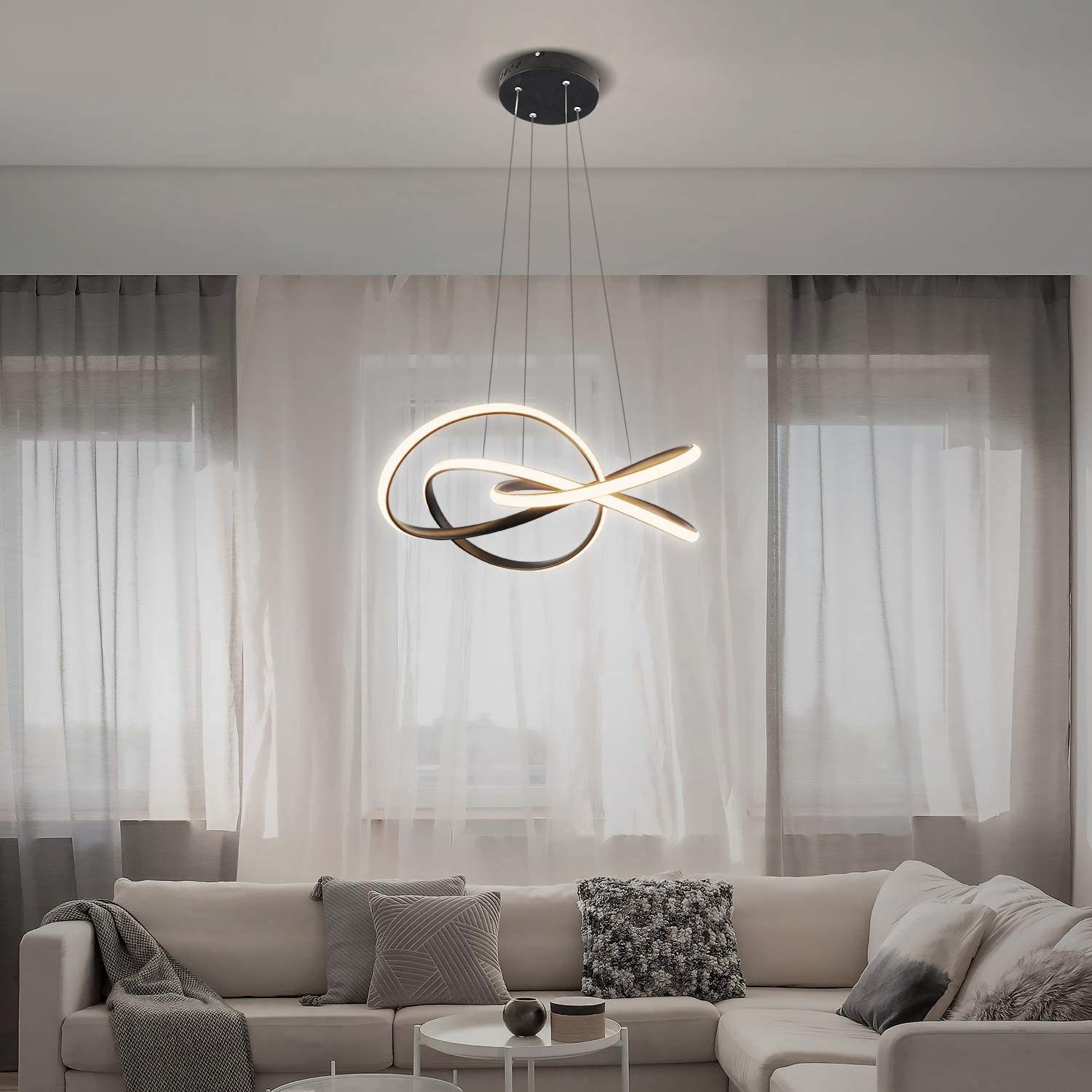 ZMH LED Pendelleuchte Höhenverstellbar 62W Ring Kronleuchter Fernbedienung Schlafzimmer, Augenschutz, LED fest integriert, 3000-6500k, Ø62cm Ringe Kronleuchter Pendant Lamp Restaurant