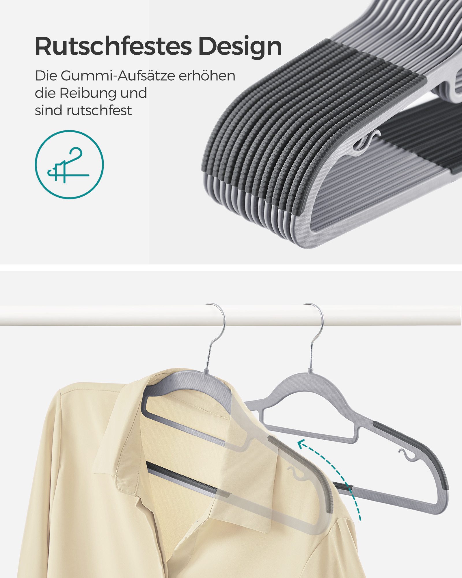 SONGMICS Kleiderbügel aus Kunststoff, rutschfest, (30-tlg), 20er/30er/50er Set, mit 360° drehbarem Haken