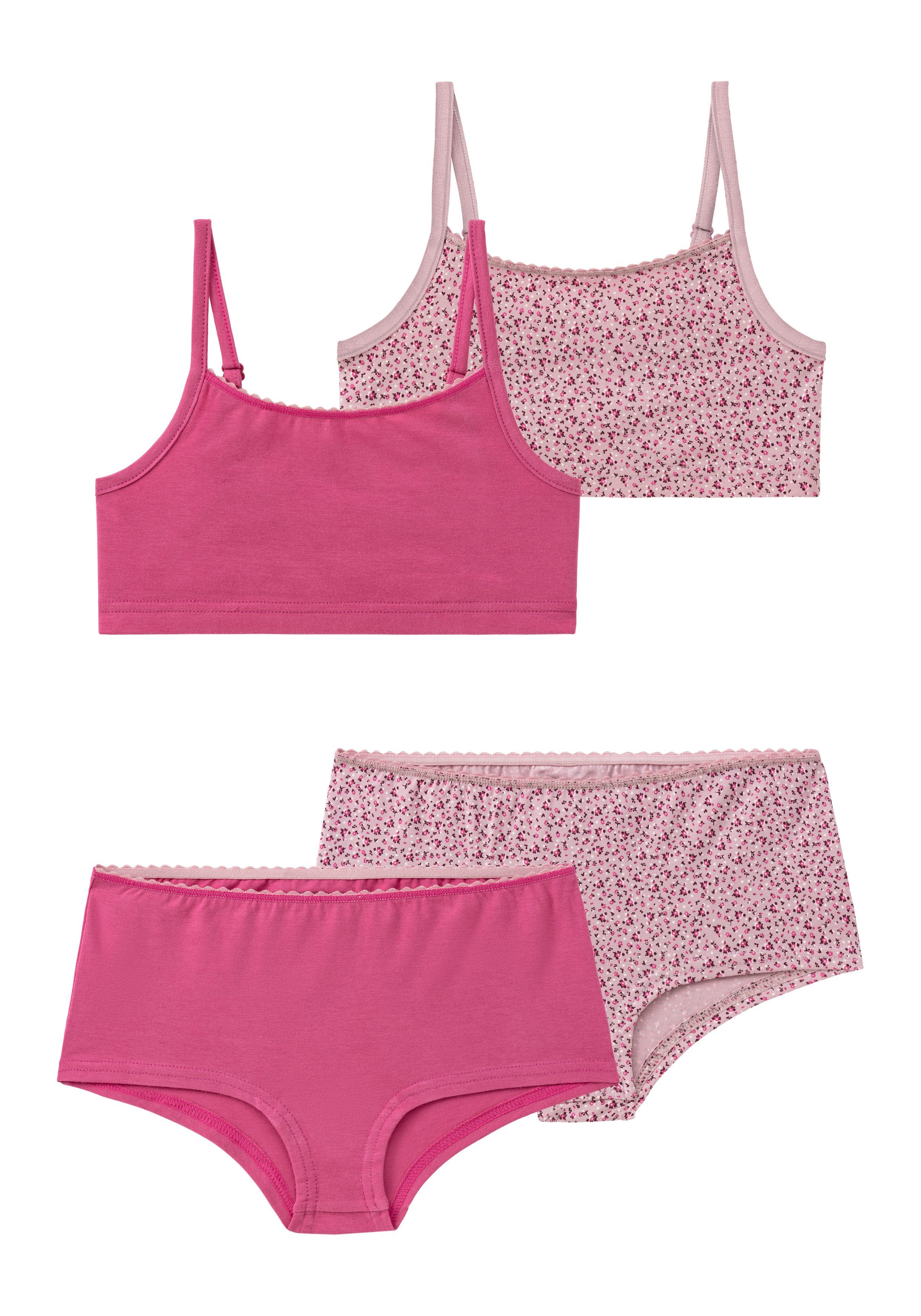 Bustier beere-uni (4-tlg., Uni Packung in Millefleur-Design + rosa-geblümt, einer Vivance Panty) Set: mit