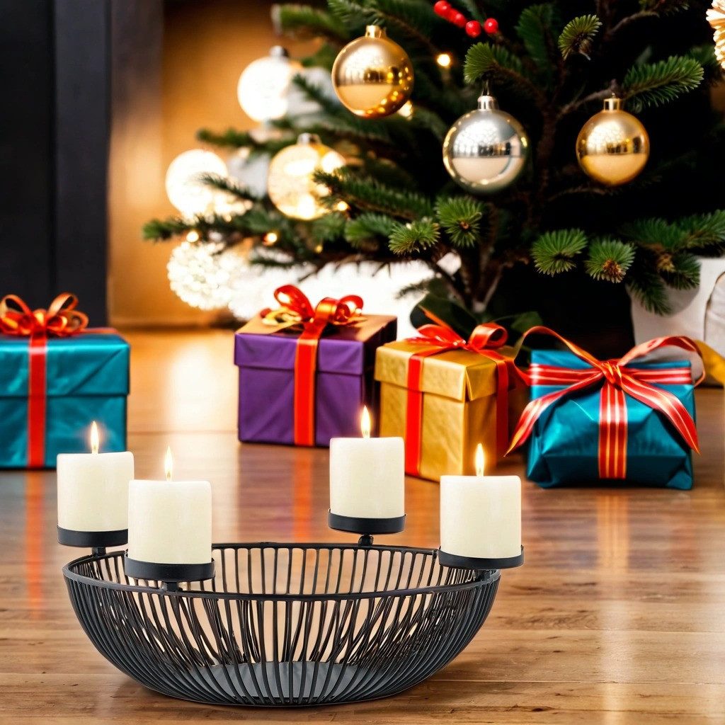 Marrakesch Orient & Mediterran Interior Adventskranz Moderner Adventskranz Semont handgefertigt aus Metall in Schwarz Deko, Handarbeit