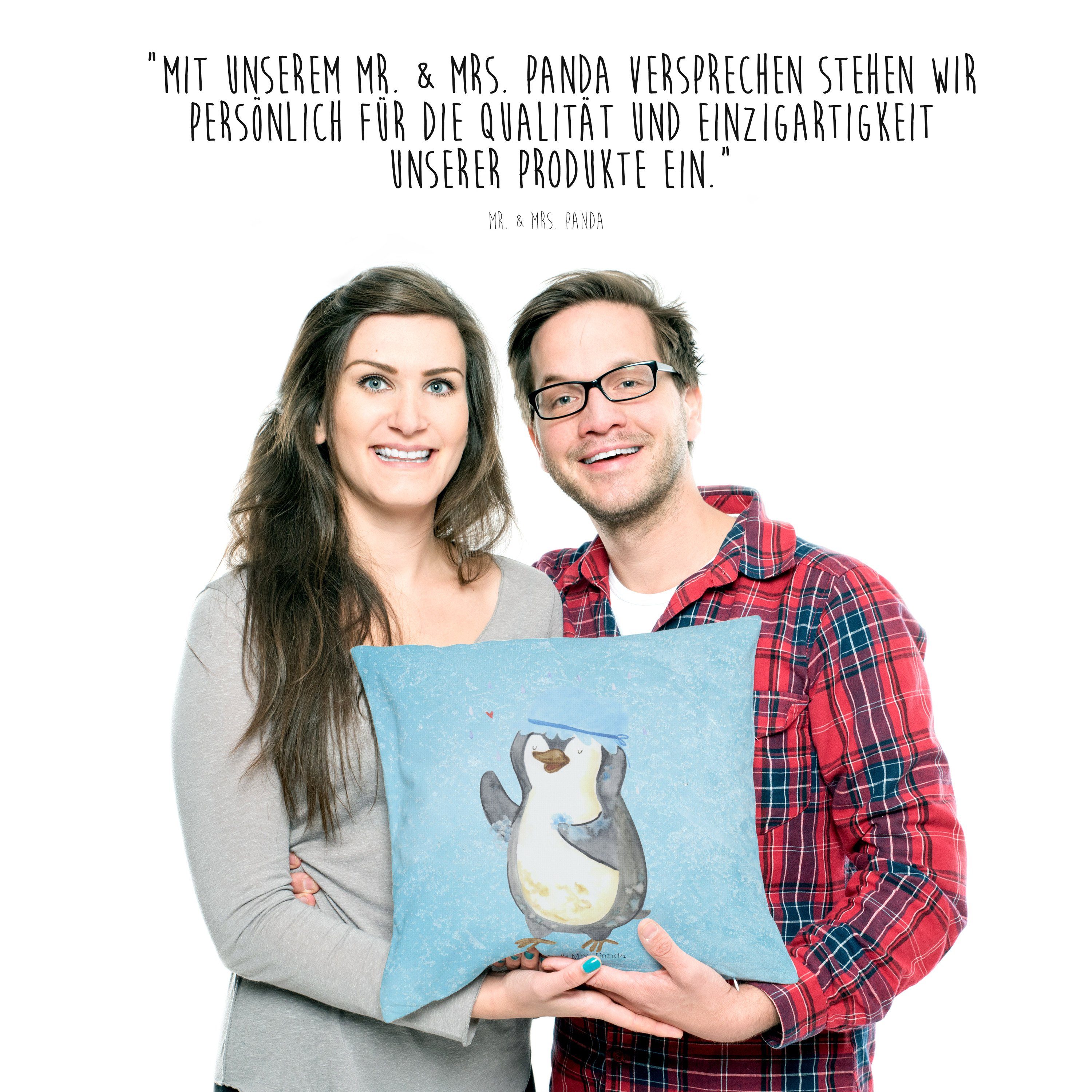 Mr. & Mrs. duscht Eisblau Geschenk, Sofakissen, Pinguine, Pinguin - Panda Dekokissen Motivkisse 