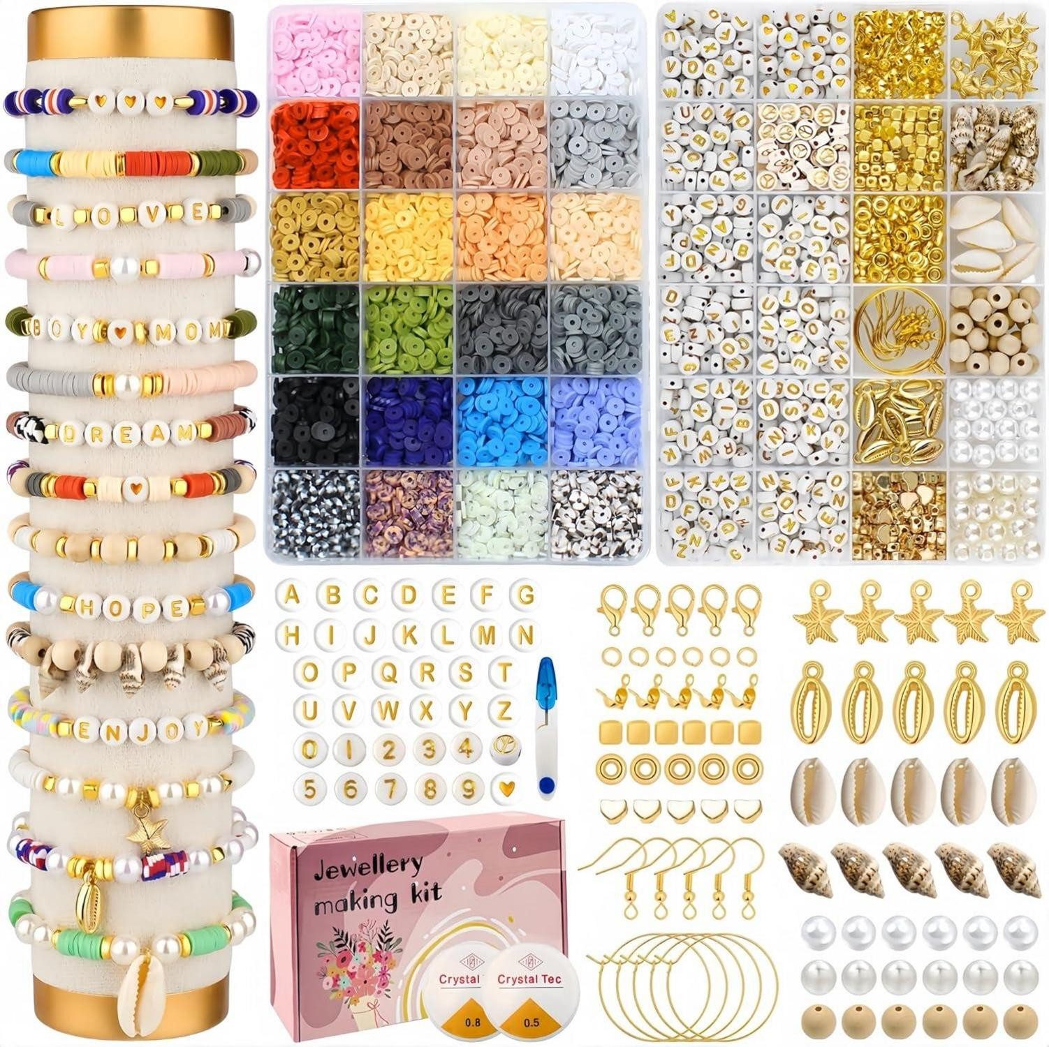 Dekohänger Perlen Armband Set: 6000 Stk. 6mm Clay Heishi Buchstaben Perlenset DIY
