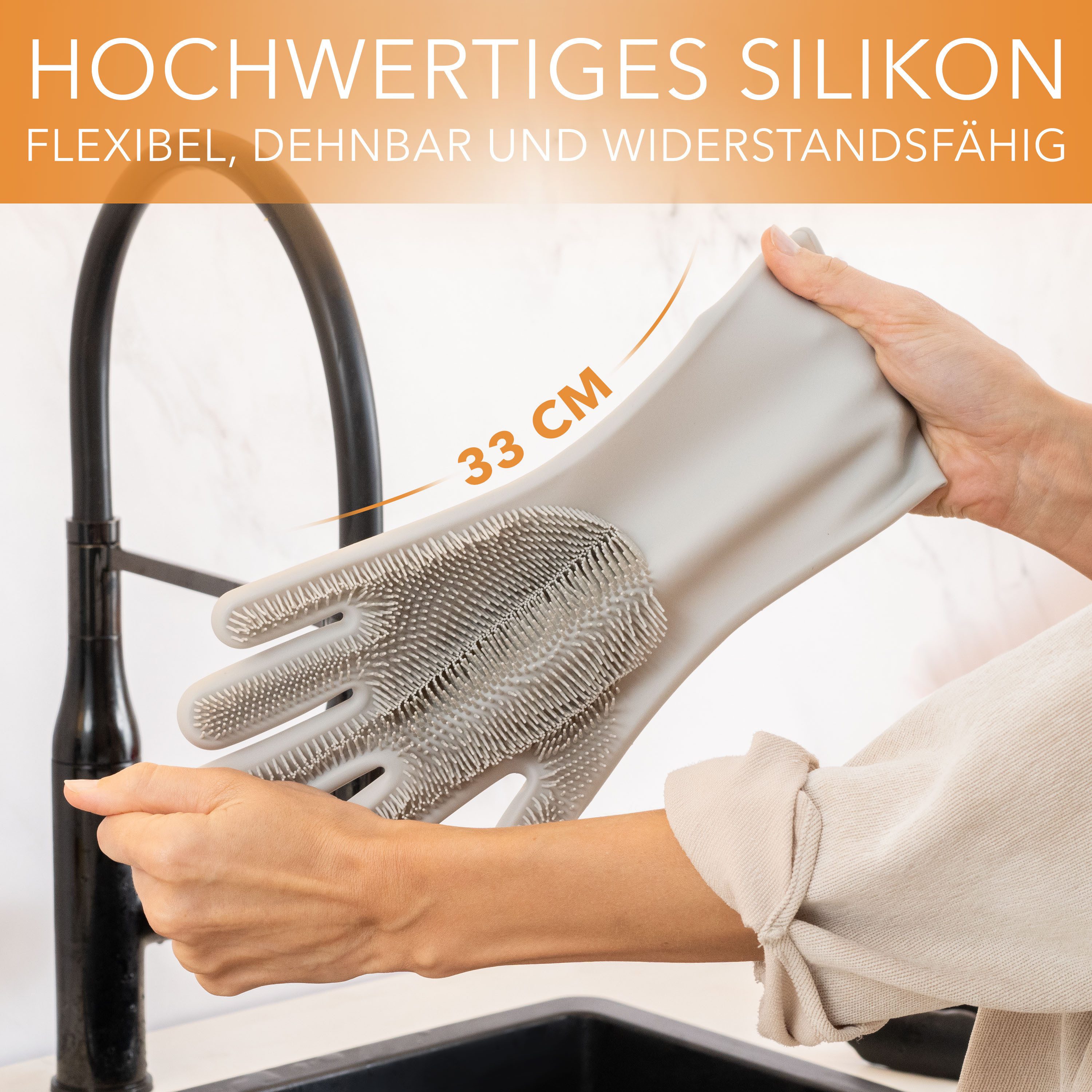 AVANA Reinigungshandschuh Silikon Spülhandschuhe mit Wash Scrubber Handschuhe für Küche, Abwasch BPA-Frei, Hitzebeständig, Grau