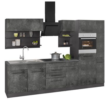 HELD MÖBEL Küchenzeile Tulsa, ohne E-Geräte, Breite 300 cm, schwarze Metallgriffe, MDF Fronten