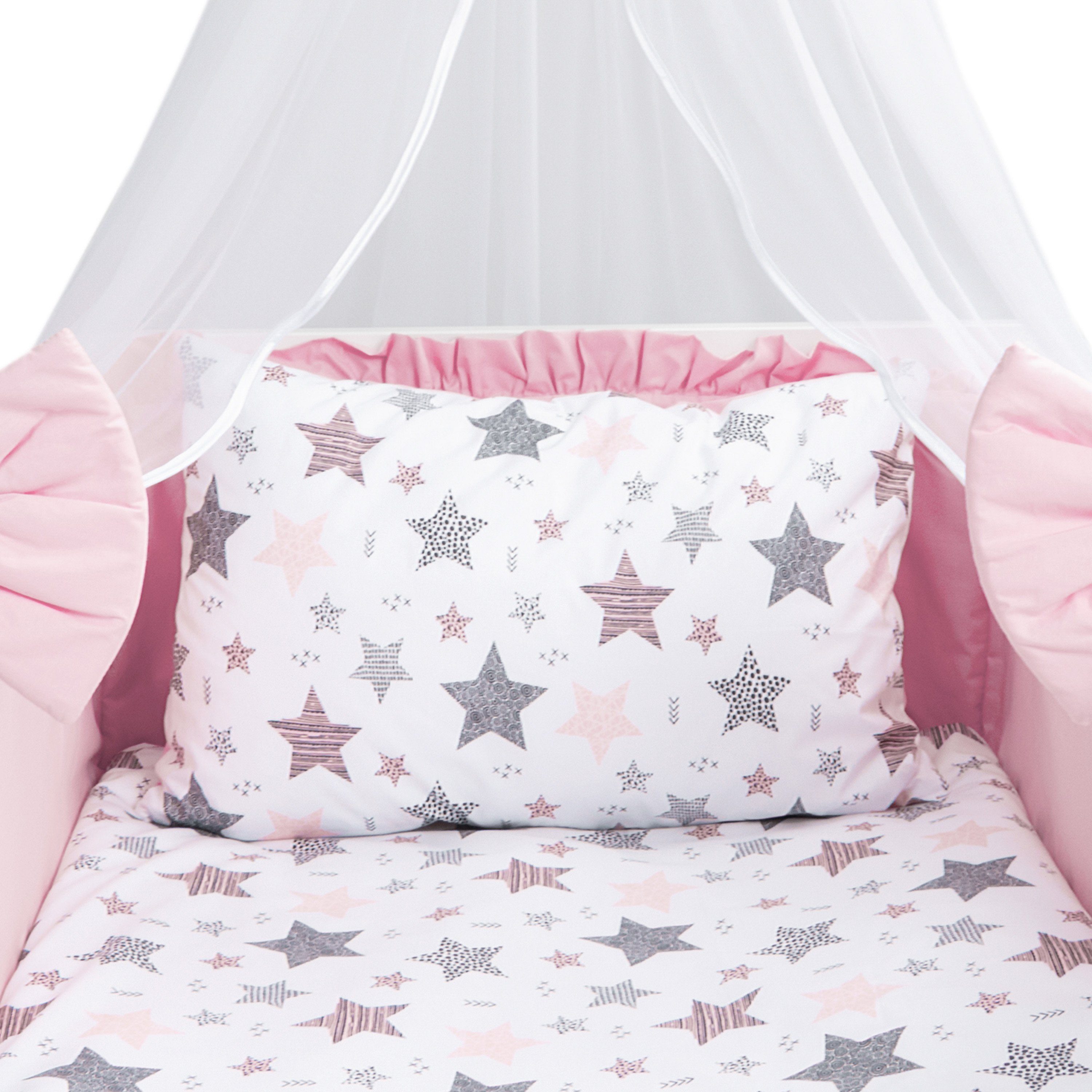 Amilian Babybettwäsche Set 7-teilig - Bettwäsche 100x135 - Kissenbezug 40x60 - mit Himmel, Chiffonhimmel, 7 teilig, Komplett-Set für Babybett; Gitterbett - Kinderbettwäsche