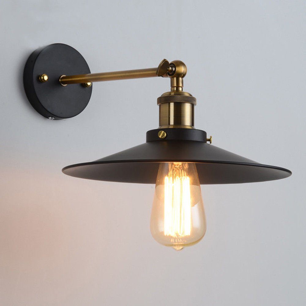 Natsen Wandleuchte Retro Wandlampe Vintage Lampe, ohne Leuchtmittel, Metall E27 Industrie Innenbeleuchtung Metall Schirm (Schwarz)