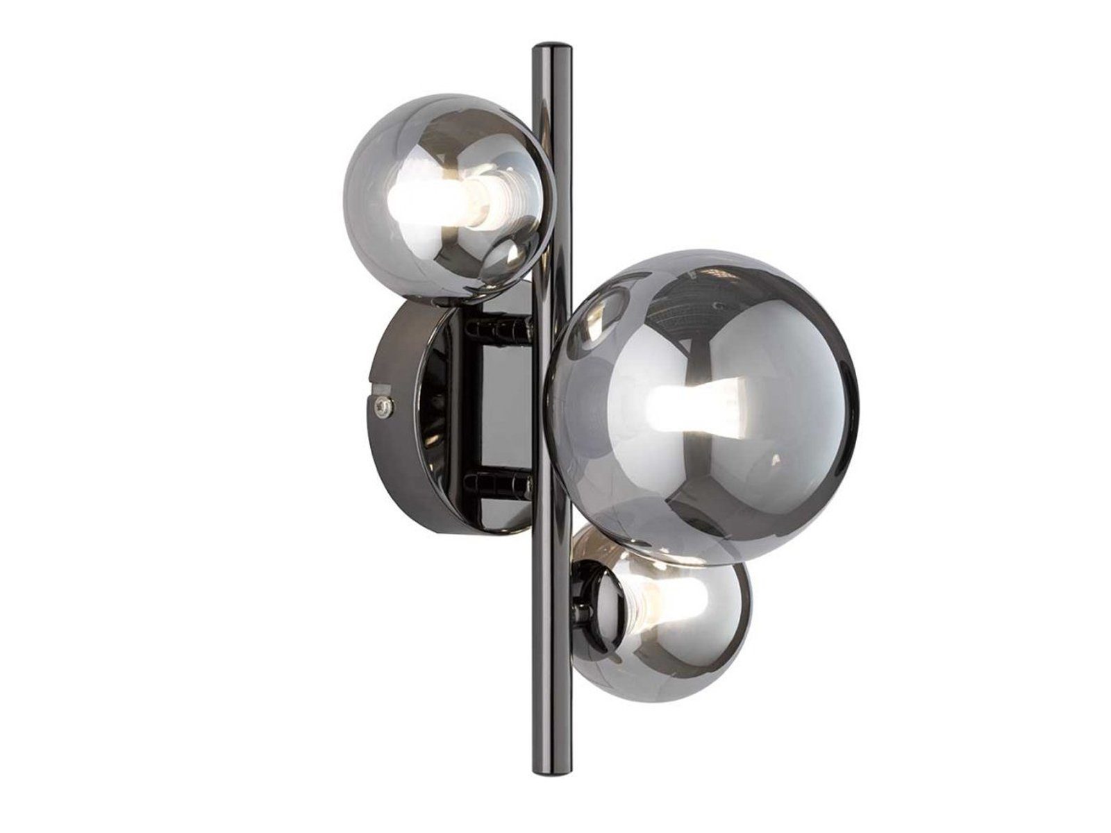 LED Schwarz wechselbar, Lampe Warmweiß, Rauch-Glas / LED Schwarz ausgefallene innen, Höhe WOFI 4x Wandleuchte, verchromt 28cm Kugel Rauchschwarz Bubble