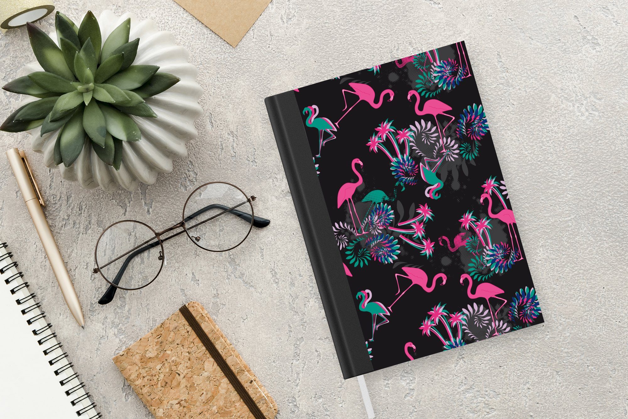 MuchoWow Notizbuch Flamingo Haushaltsbuch Rosa - Merkzettel, - Dschungel, - Journal, Notizheft, 98 A5, Tagebuch, Seiten, Muster