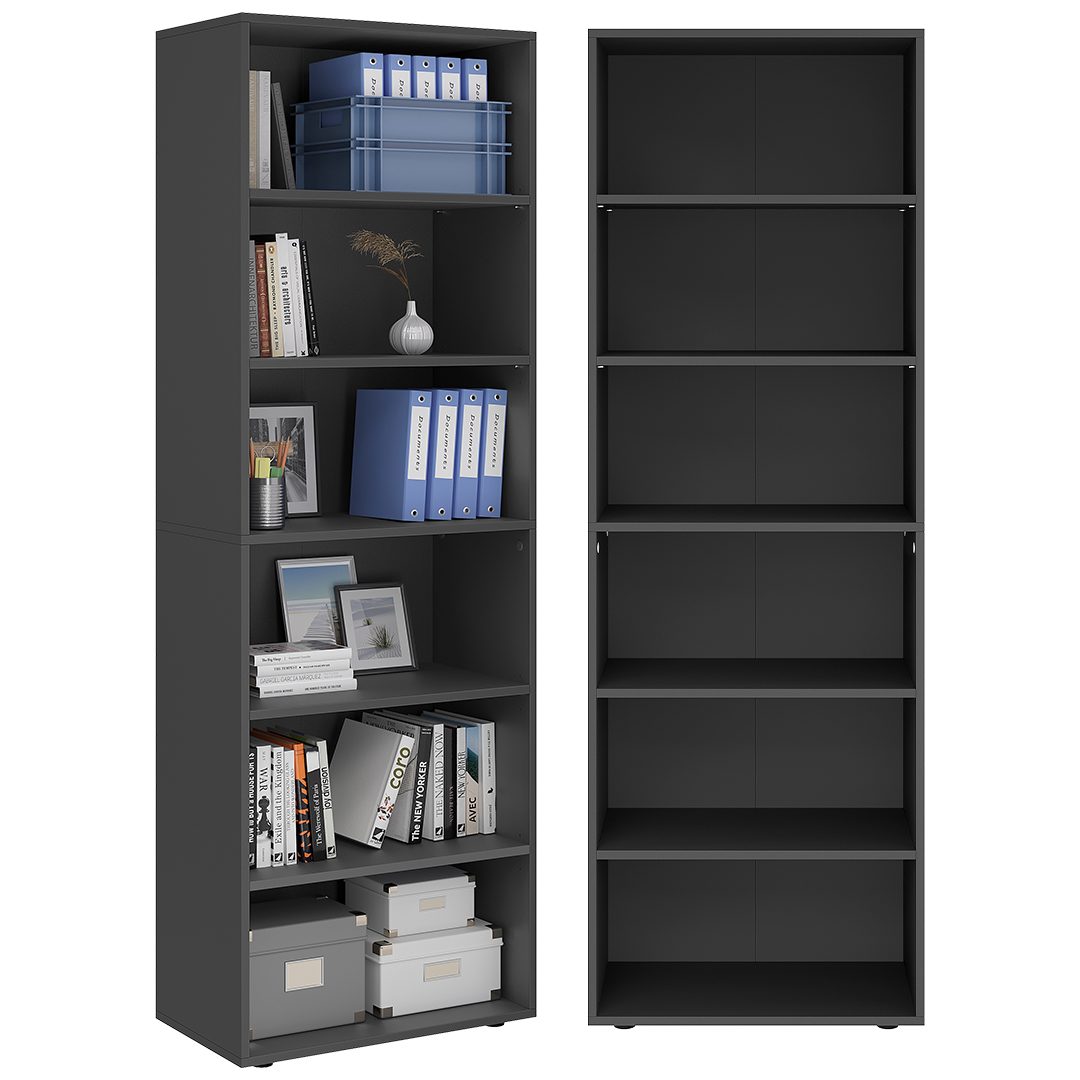 Bellamio Regal Apol Bücherregal 176 cm hoch, mit offenen Fächern & Schubladen, Standregal, Holzregal mit 6 höhenverstellbaren Fächern, 176 cm hoch
