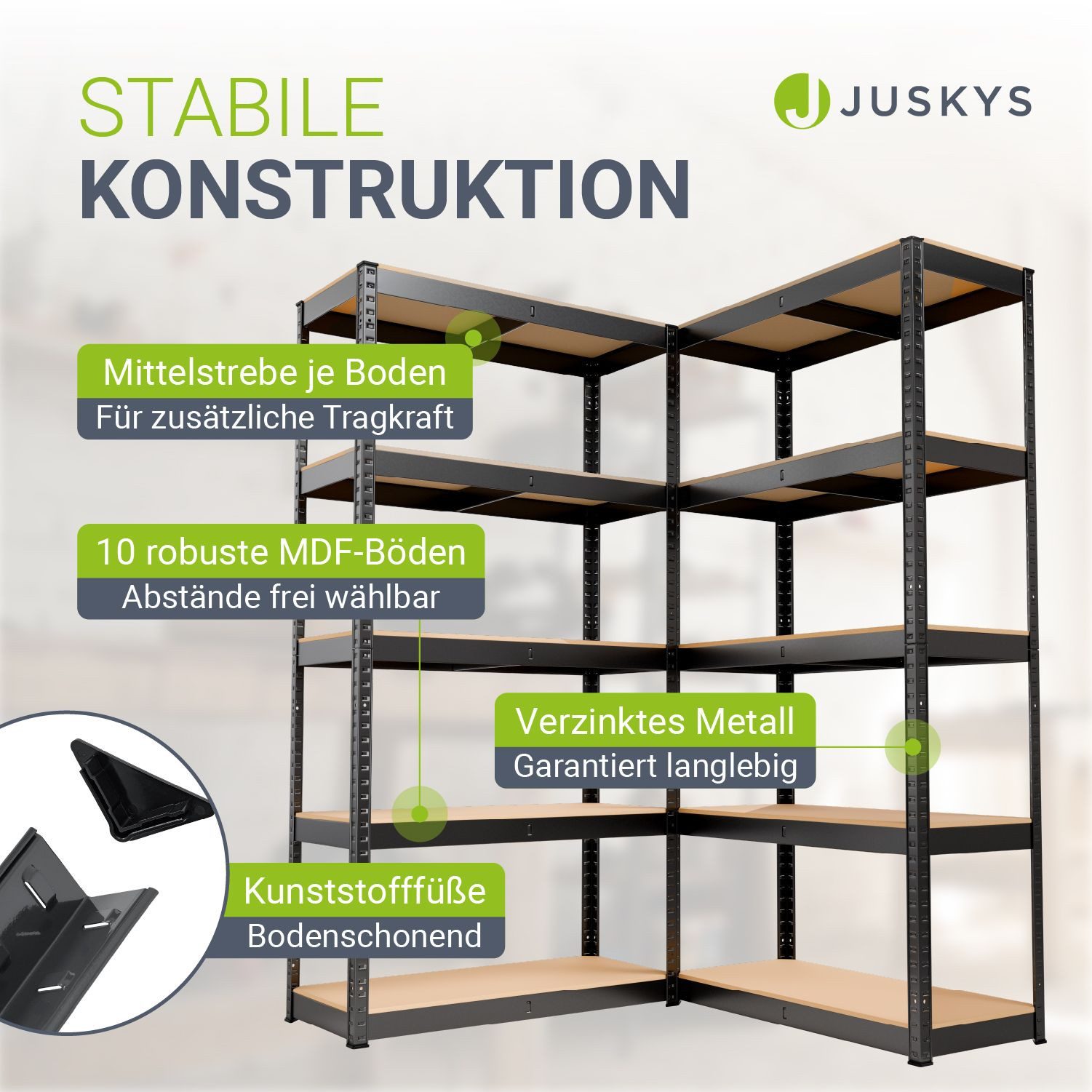 Juskys Schwerlastregal Basic, 2-tlg., Regalsystem mit 10 Einlegeböden, je 175 kg Traglast, Abstände wählbar