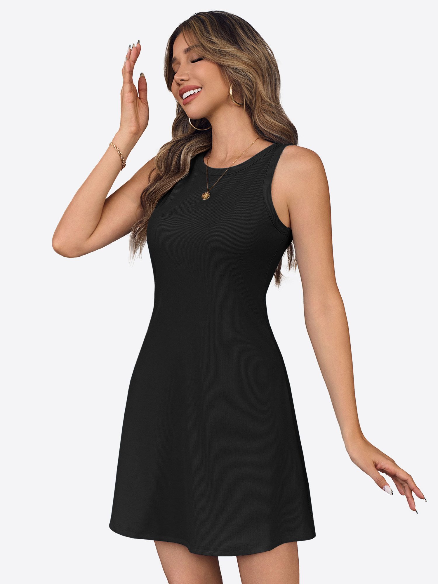 Imily Bela Strickkleid Damen Ärmelloses Kleid mit Rundhals (Packung, 1-tlg., 1per-Pack) in Unifarbe