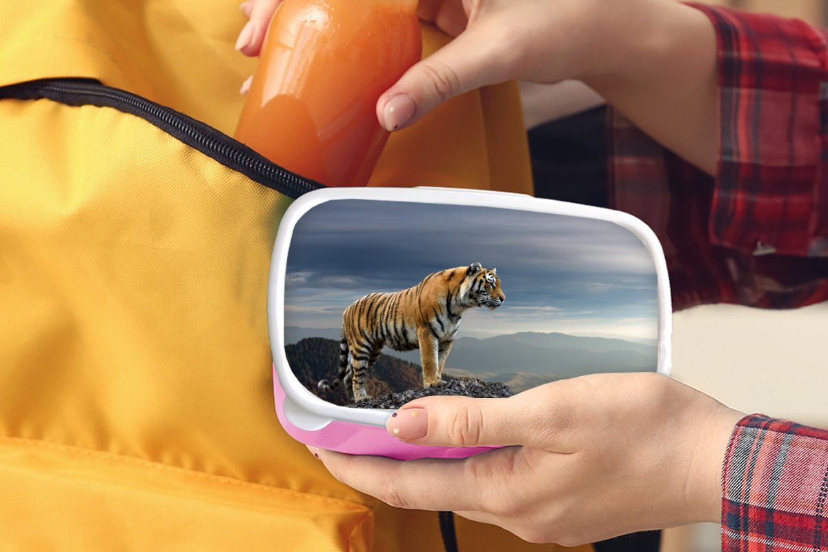 Kunststoff rosa Tiger - MuchoWow - Erwachsene, Landschaft, (2-tlg), - Brotdose Natur für Kinder, Brotbox Lunchbox Mädchen, Kunststoff, Snackbox, Berg