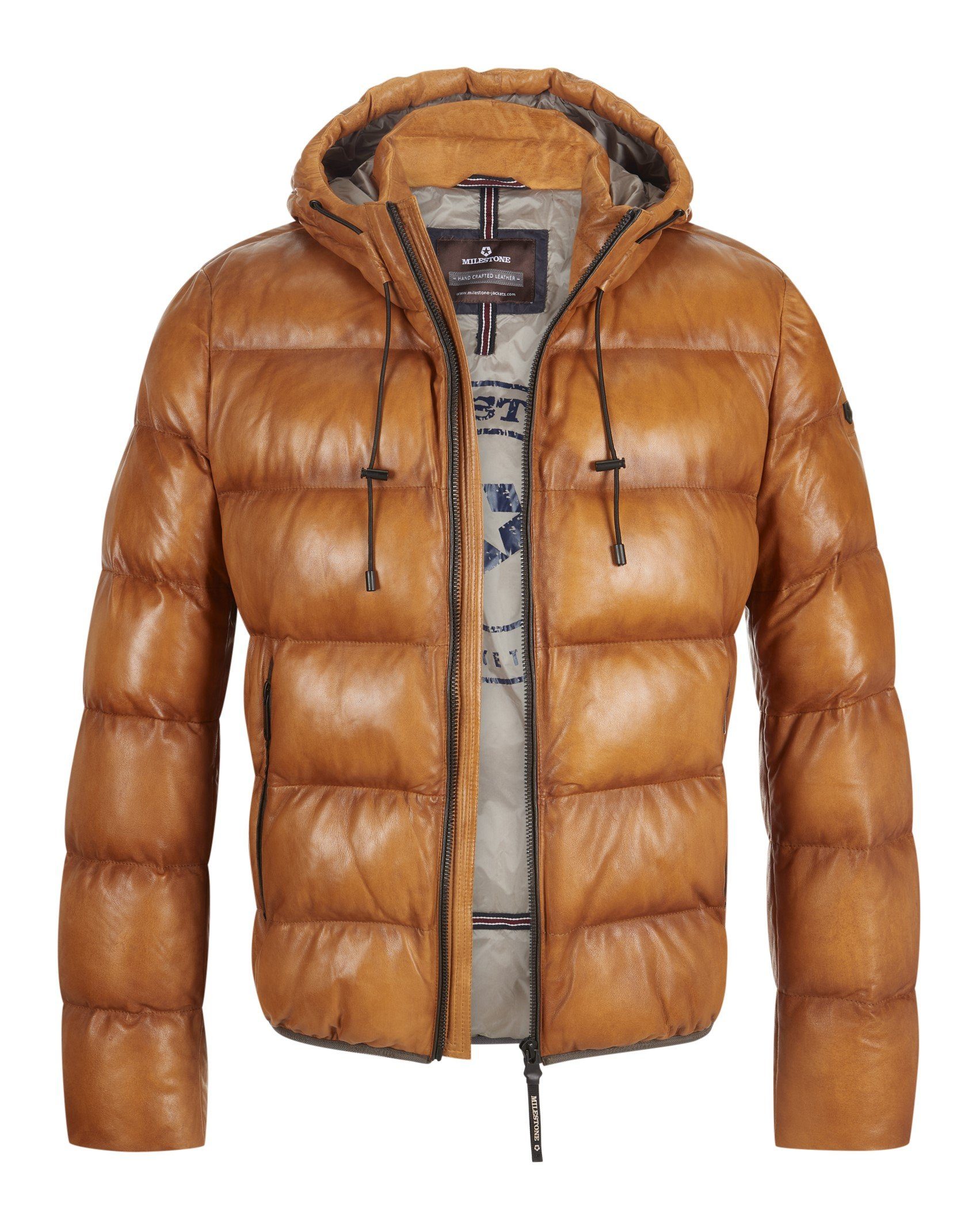 Milestone Lederjacke MSSafi mit Kapuze aus softem Lammnappa Leder Hell orange | Übergangsjacken