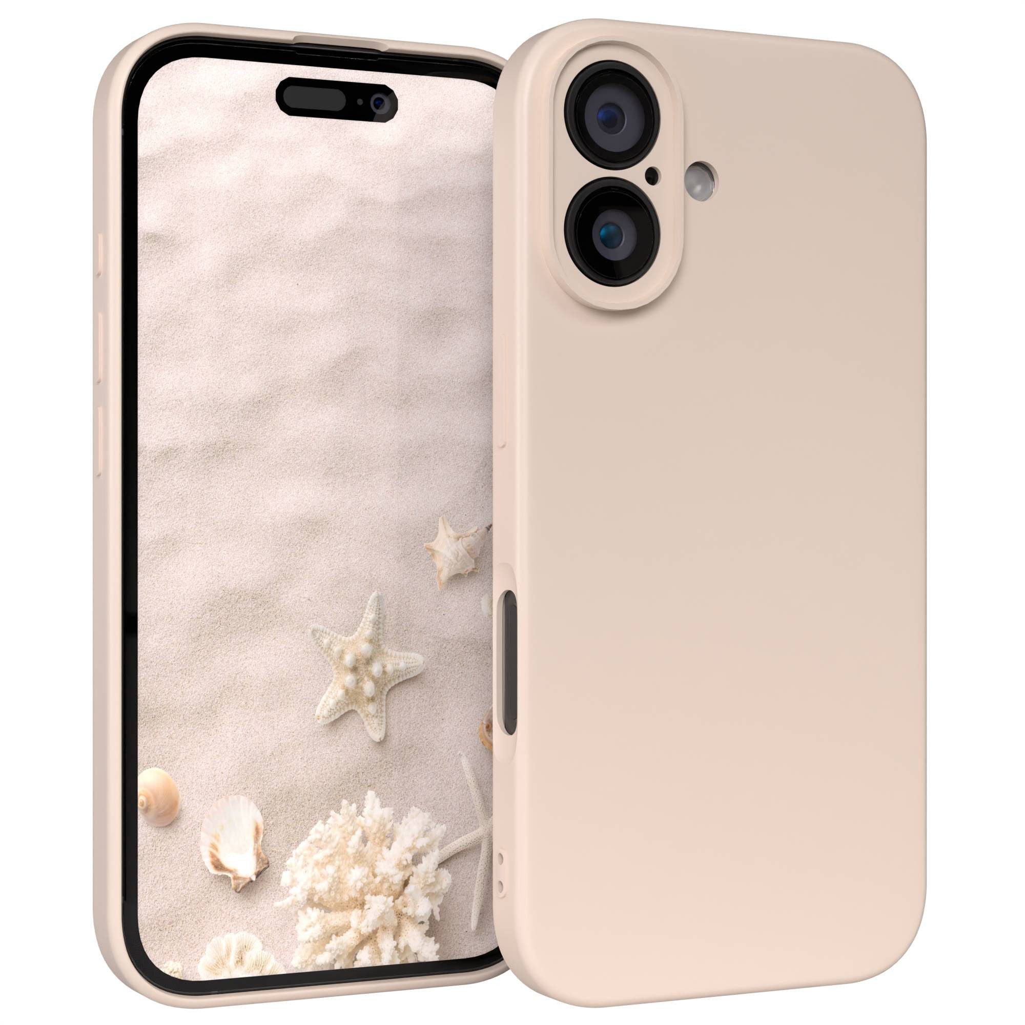 EAZY CASE Handyhülle für Apple iPhone 16 Hülle Silikon 6,1 Zoll, Bumper Case Matt Slimcover Silikonschutzhülle elastisch Taupe / Beige