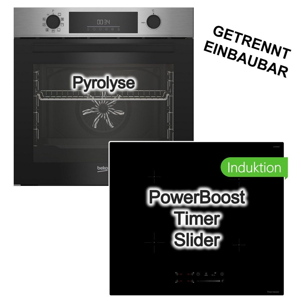 BEKO Backofen-Set Pyrolyse 72 L + keenberk Induktionskochfeld Booster Touch Slider 60cm, mit Nein, Pyrolyse-Selbstreinigung
