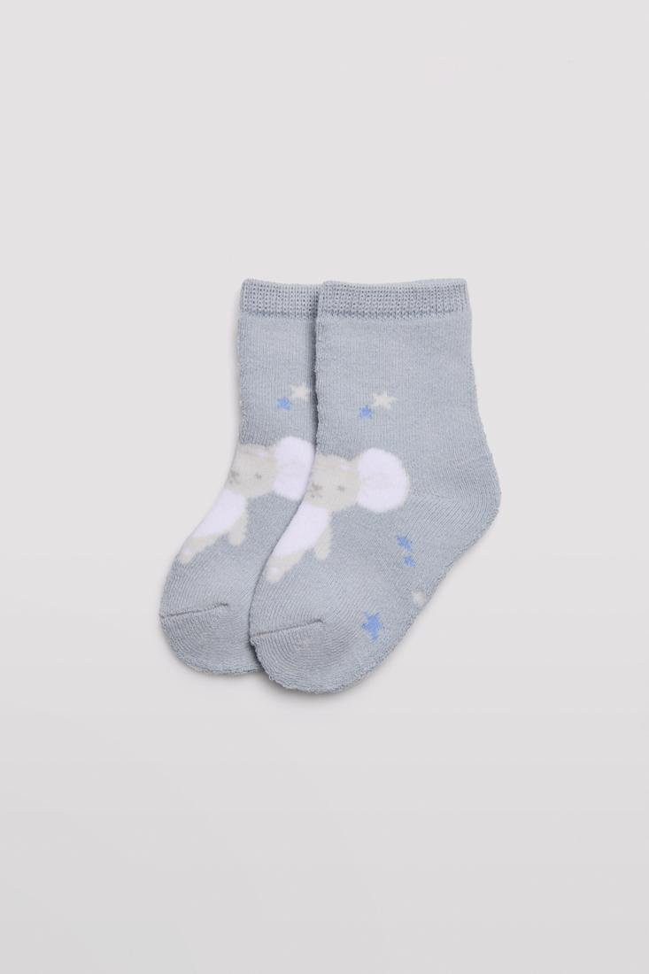 YSABEL MORA Thermosocken Ysabel Mora 2er Pack Baby Thermo Strümpfe Socken Maus hellgrau Ringel (2-Paar)