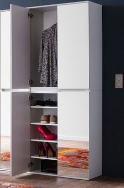 Furn.Design Garderobenschrank Reflect (Schuhschrank in weiß 6-türig, 111 x 191 cm) variable Inneneinteilung, bis zu 18 Fächer
