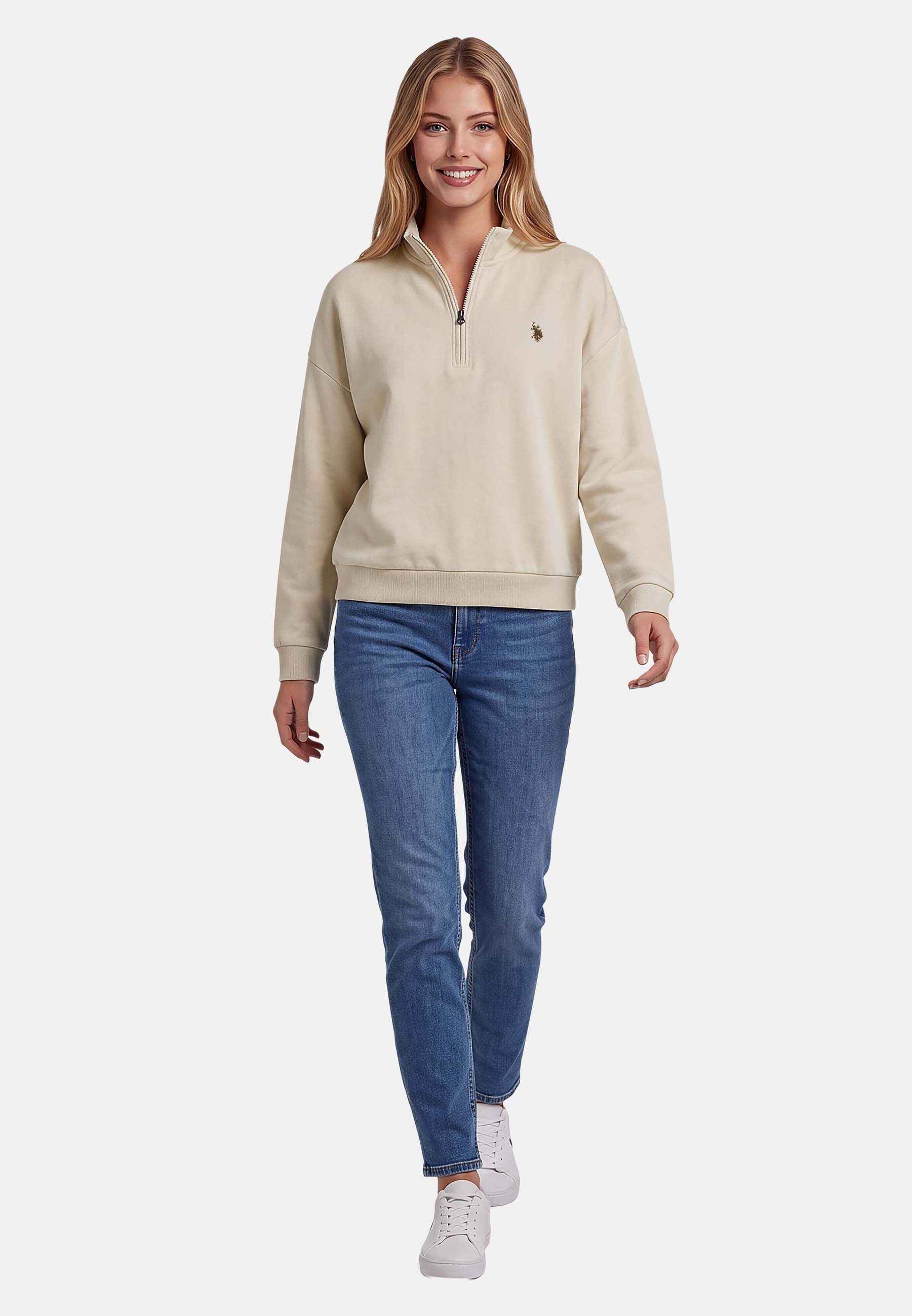 U.S. Polo Assn. Sweatshirt mit Stehkragen und gesticktem Brustlogo Weiches Damen-Sweatshirt mit Rippbündchen und normaler Passform – Bild 3 von 5