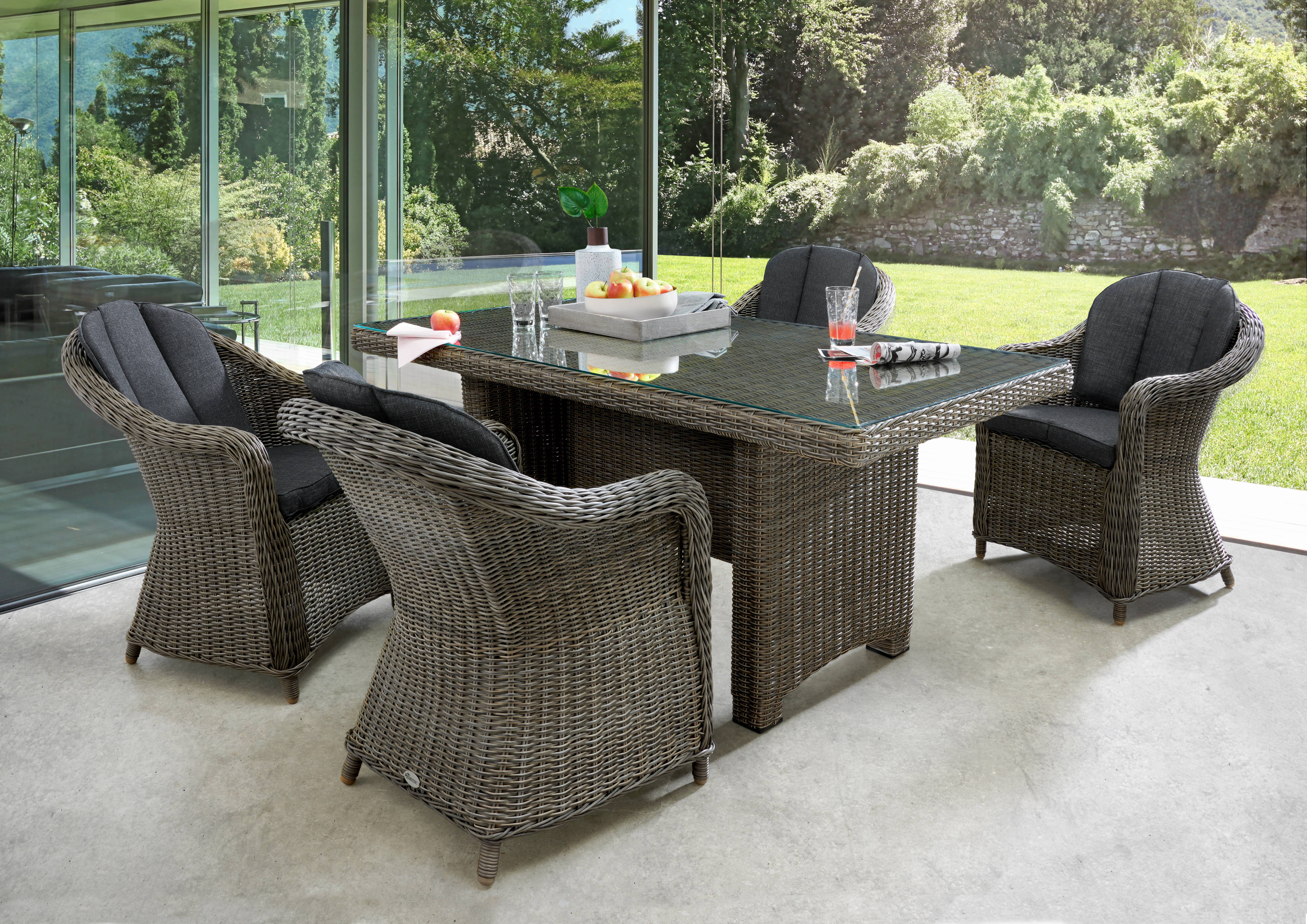 Destiny Garten-Essgruppe MALAGA LUNA, (13-tlg., 4x Sessel, 1x Tisch, inkl. Auflagen), Aluminium, Polyrattan