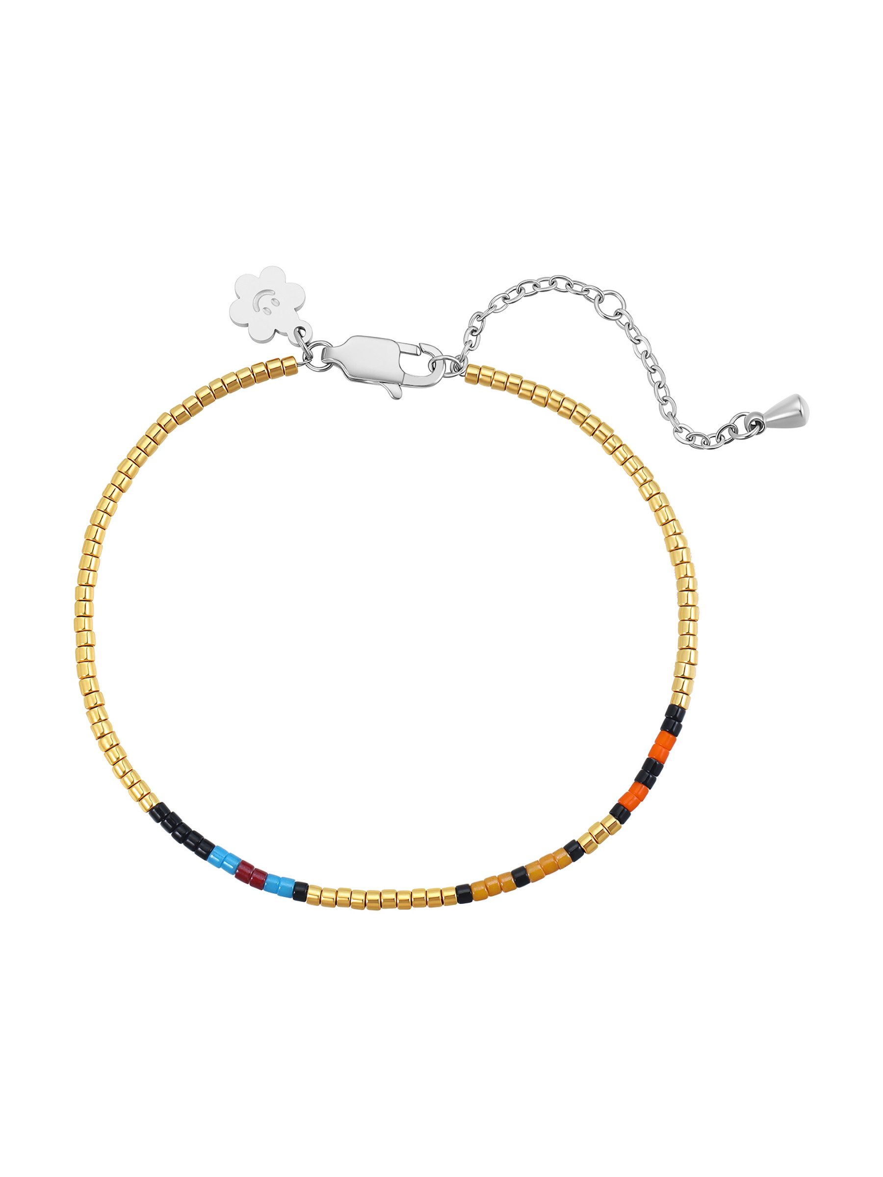 Hey Happiness Perlenarmband Bunt – Verstellbares Edelstahl-Armband mit Beads, Boho Damen Schmuck & Sommer-Accessoire für Strand & Festival