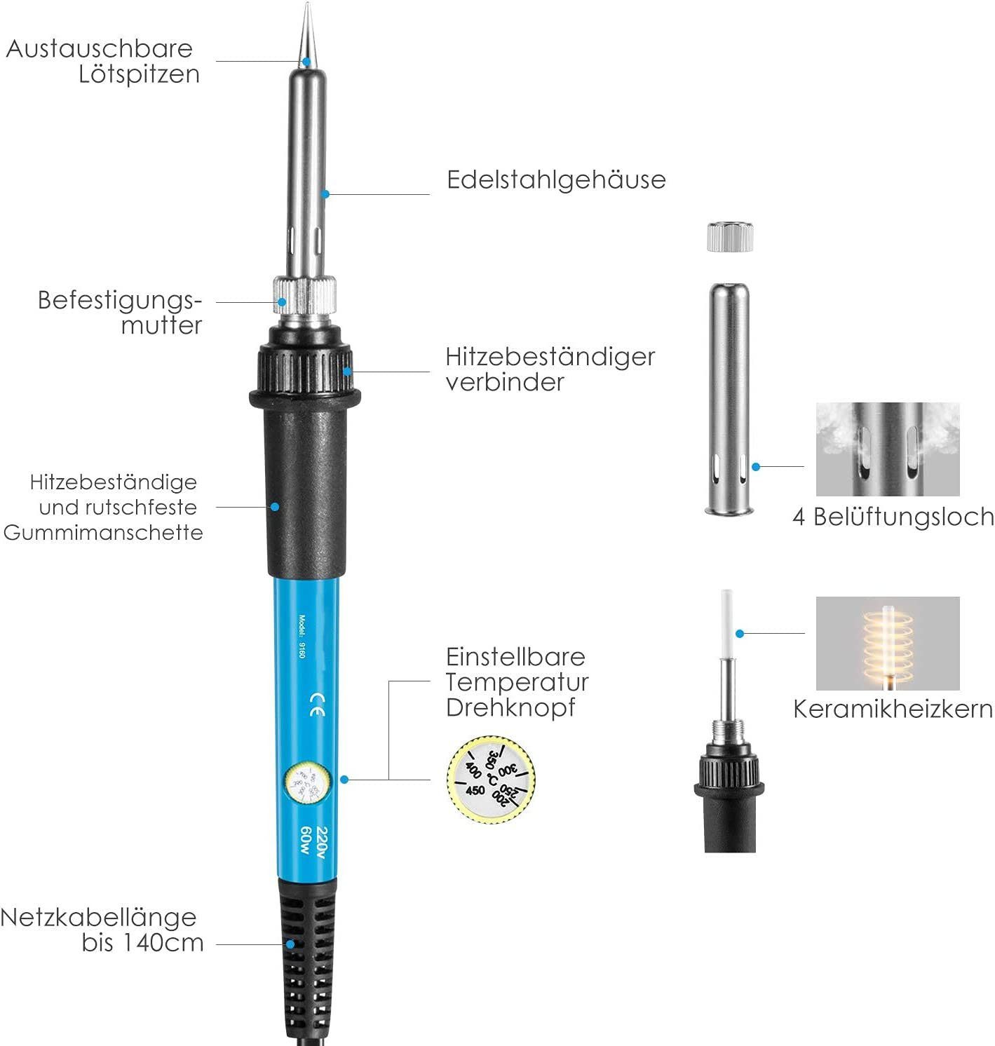 Set,80W 10-tlg. 180℃-480℃., Elektrowerkzeug-Set Temperatur zggzerg Lötkolbe Lötkolben Lötset, Einstellbare