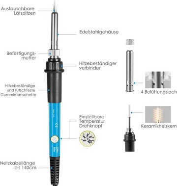 zggzerg Elektrowerkzeug-Set Lötkolbe Set,80W Lötkolben Lötset, Einstellbare Temperatur 180℃-480℃., 10-tlg.