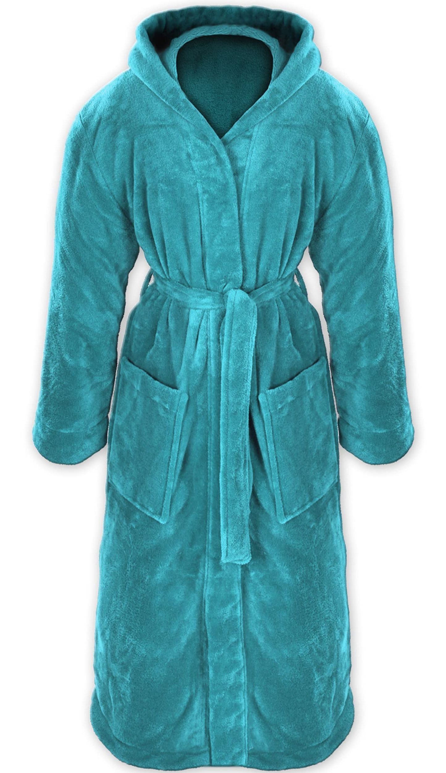 Gräfenstayn Unisex-Bademantel - Bademantel Herren mit Kapuze - Flanell-Fleece Unisex, warm & kuschelig, Waden bis Knöchellang, Fronttaschen, Gürtel, S-XXXL