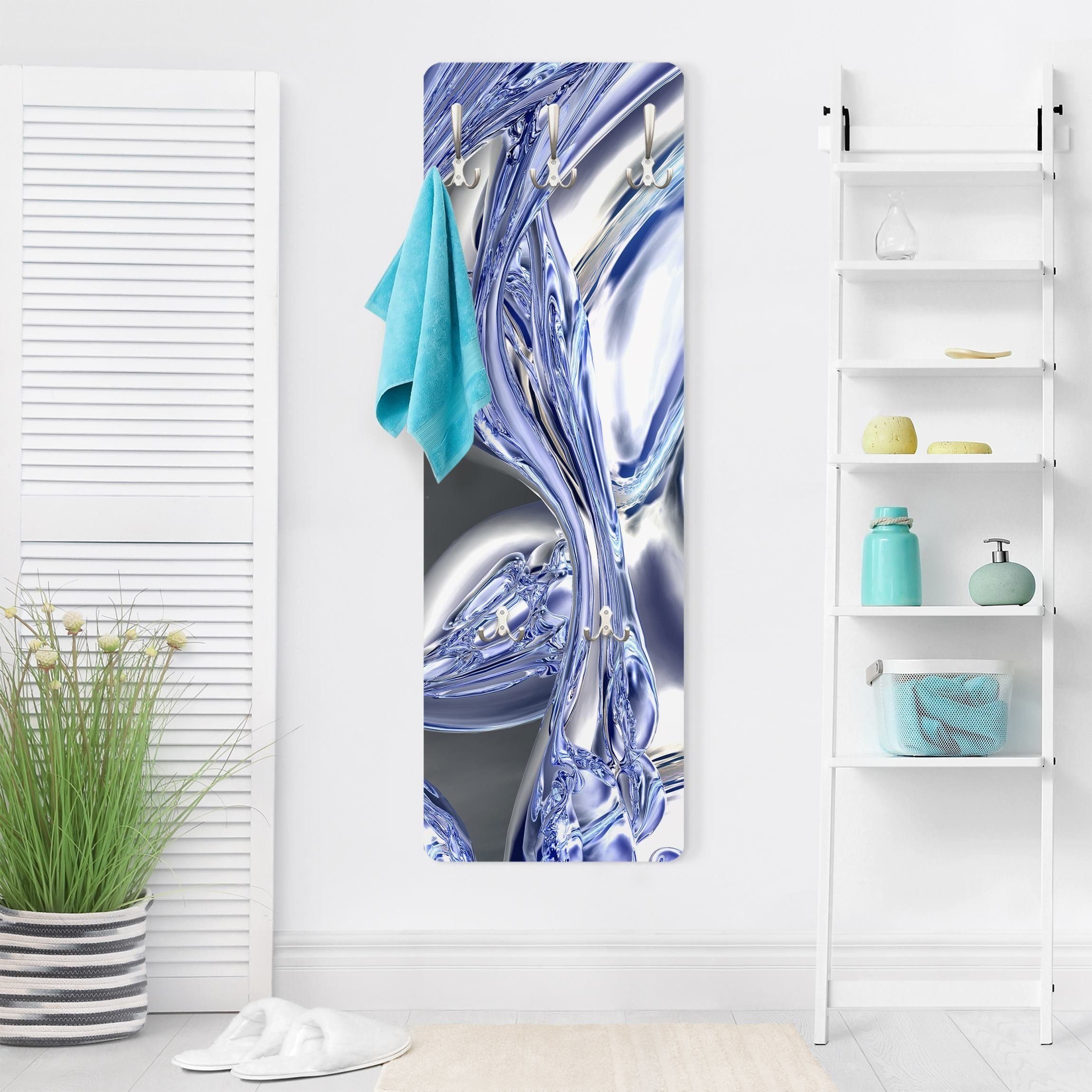 Bilderdepot24 Garderobenpaneel Design Abstrakt Liquid Smoke (ausgefallenes Flur Wandpaneel mit Garderobenhaken Kleiderhaken hängend), moderne Wandgarderobe - Flurgarderobe im schmalen Hakenpaneel Design