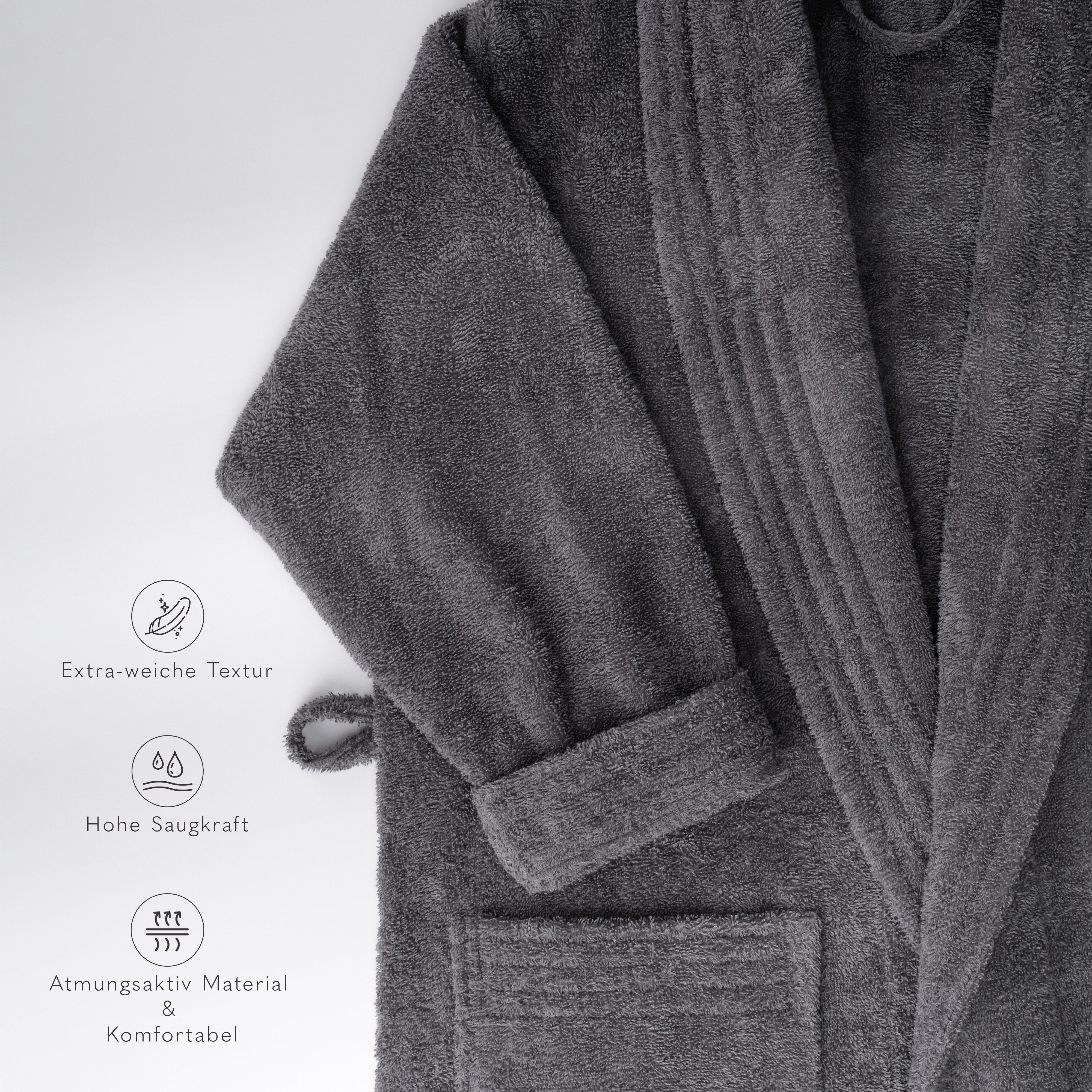 HAMMETEX Herrenbademantel hergestellt aus 100% Baumwolle – 380 g/m² Frottee, mit Taschen, Langform, Baumwolle, Schalkragen, Gürtel, saugfähig & Weich – Bild 5 von 5
