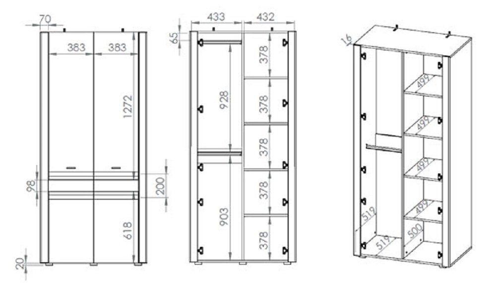 92 Kleiderschrank 55 (Schrank) ARKO 201 cm x B/T/H: cm cm x Feldmann-Wohnen