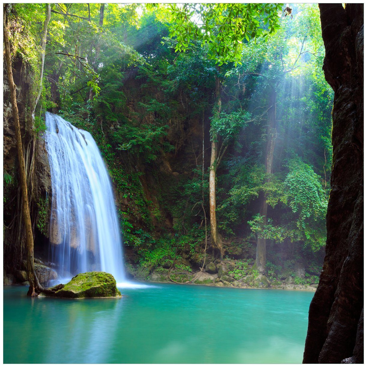 Wallario Tischplatte Wasserfall im Wald am See Idylle in Thailand (1 St), für Ikea Lack Tisch geeignet