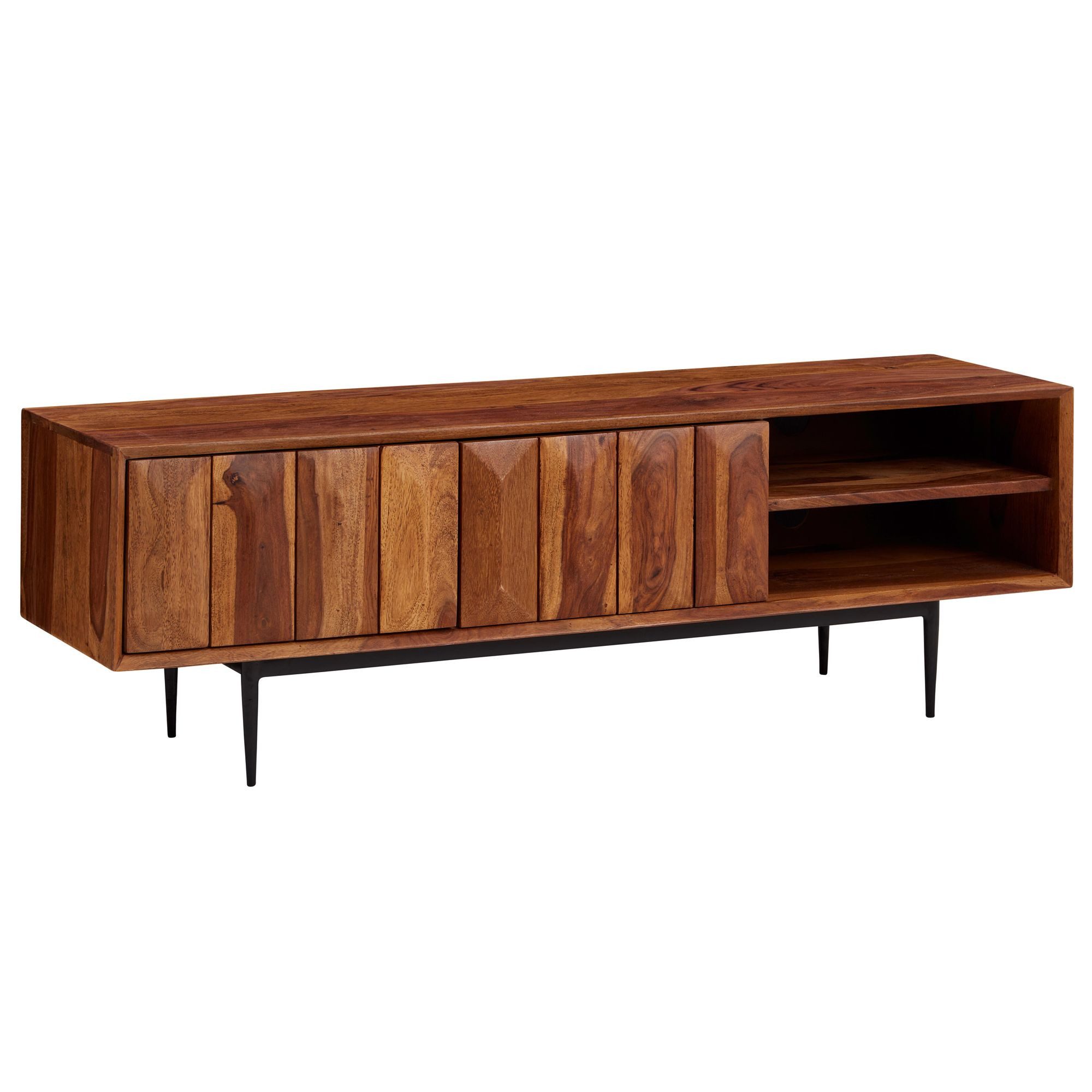 Wohnling Lowboard WL6.556 (Massivholz 123x42x35 cm mit zwei Türen), TV-Schrank mit Stauraum, Fernsehkommode Modern