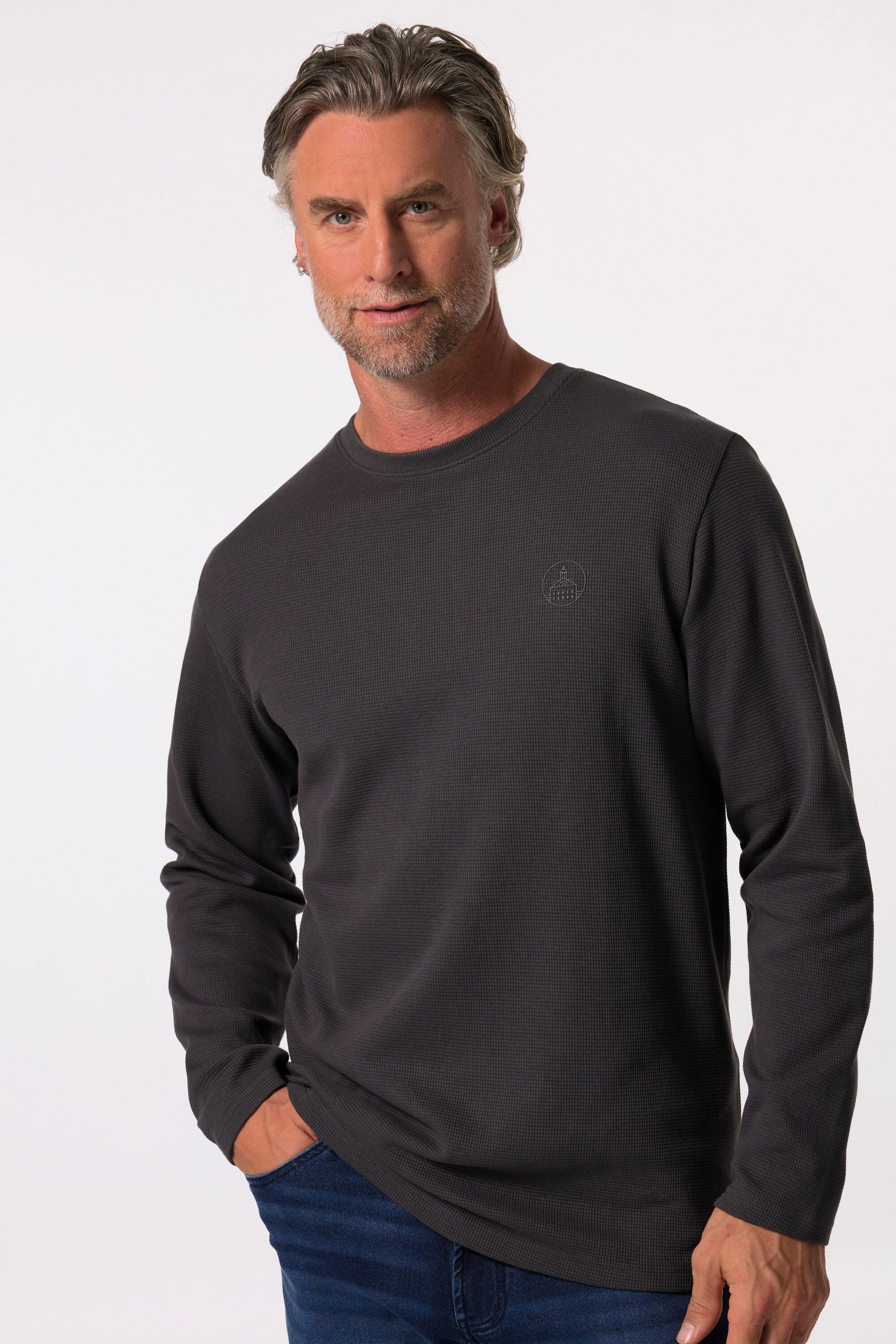 T-Shirt Langarmshirt Strukturjersey Rundhals