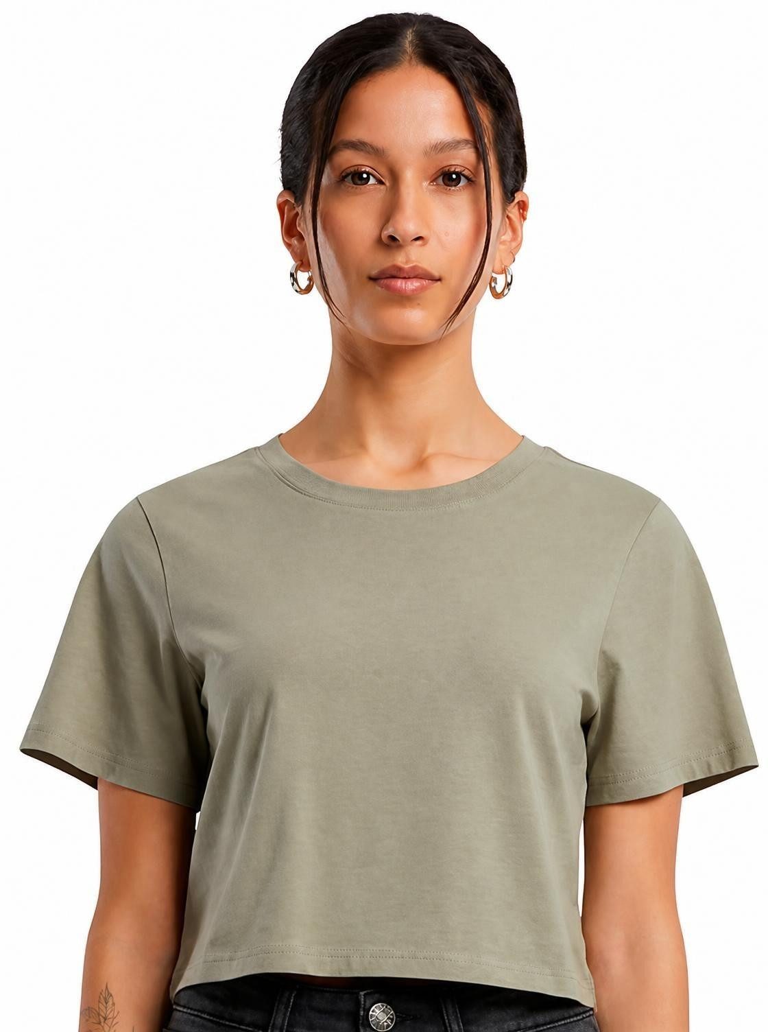 Build Your Brand Rundhalsshirt Damen Cropped Tee / Single Jersey / Kurz geschnitten