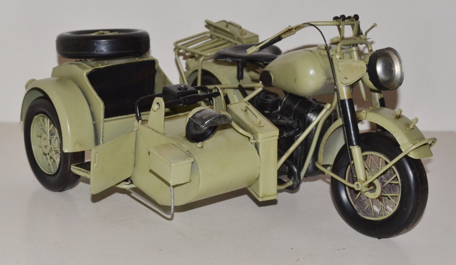 JS GartenDeko Modellmotorrad Blechmotorrad Oldtimer Marke BMW Militär Motorrad 1944 L 39 cm