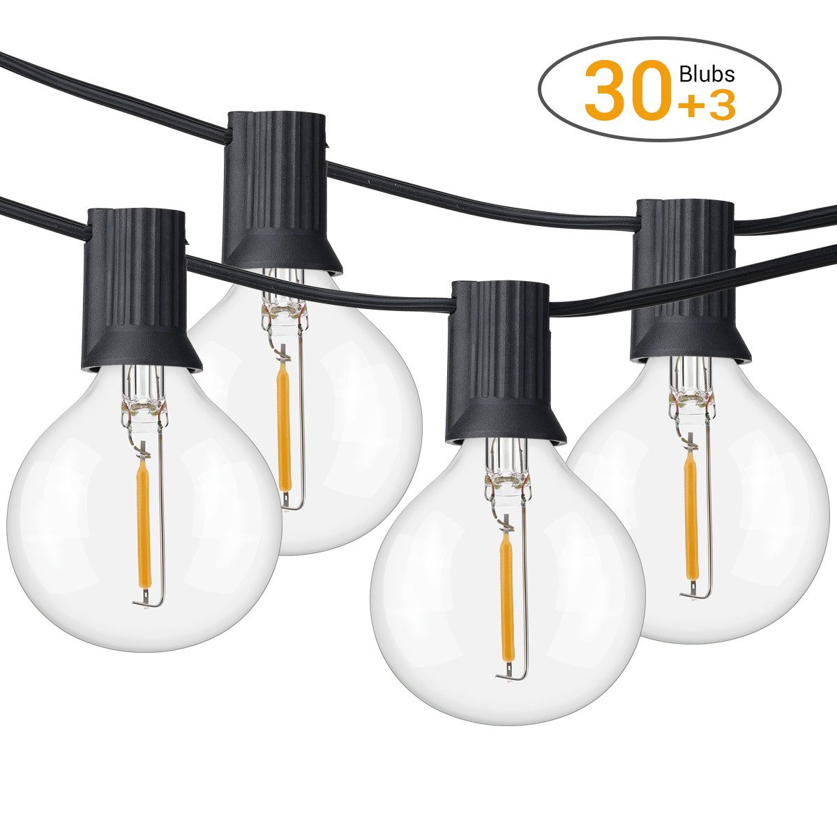 Quntis Lichterkette für Garten, 12m Garteneuchte mit 33 Glühbirnen, IP65 Wasserdicht/2300k G45 Glühbirnen