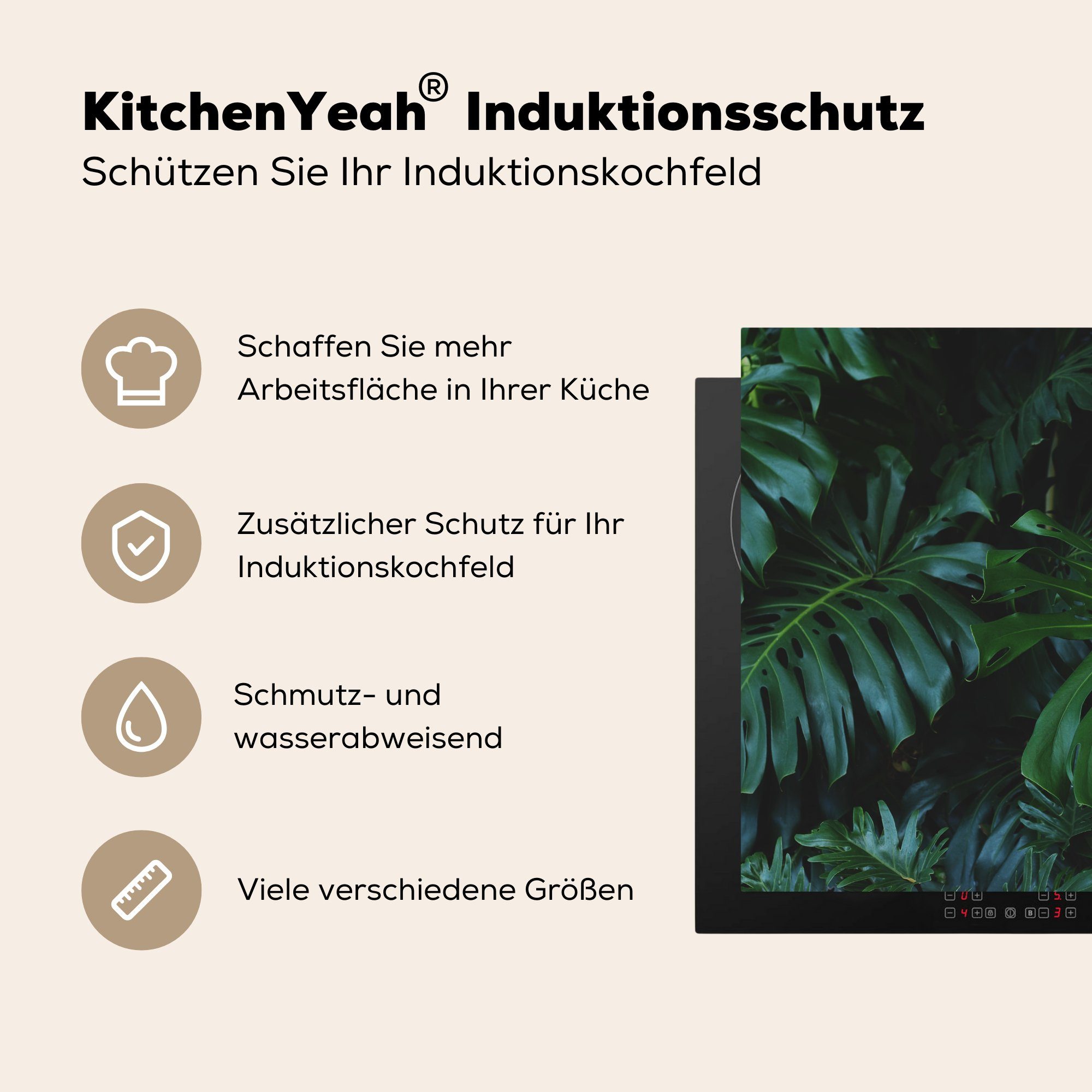 Ceranfeldabdeckung, - küche Pflanzen - Herdblende-/Abdeckplatte Blätter, tlg), Vinyl, MuchoWow für Arbeitsplatte Dschungel cm, (1 78x78