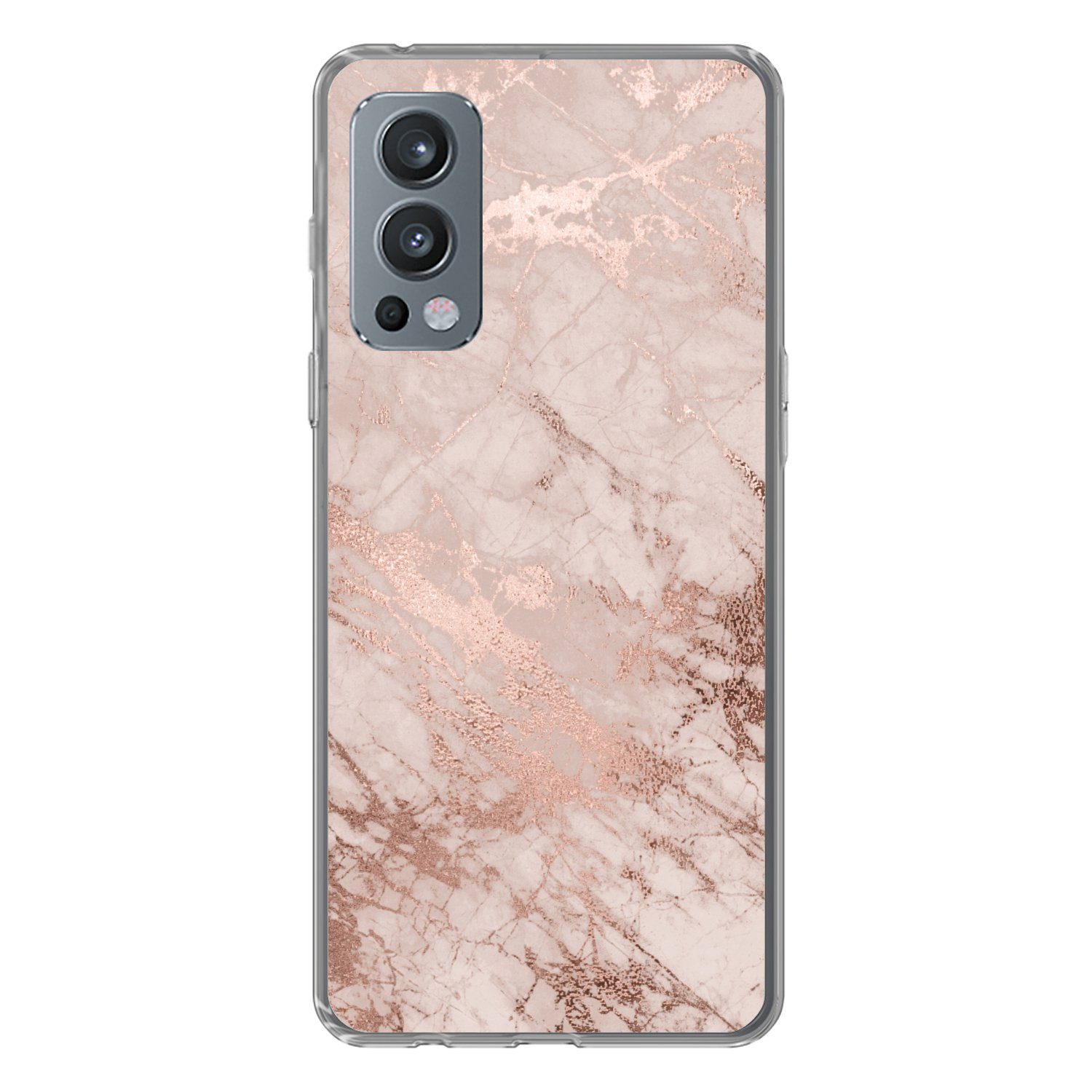 MuchoWow Handyhülle für OnePlus Nord 2 5G Marmor - Rosa - Luxus - Marmoroptik - Glitzer -, Phone Case, Silikon, Schutzhülle Dünn