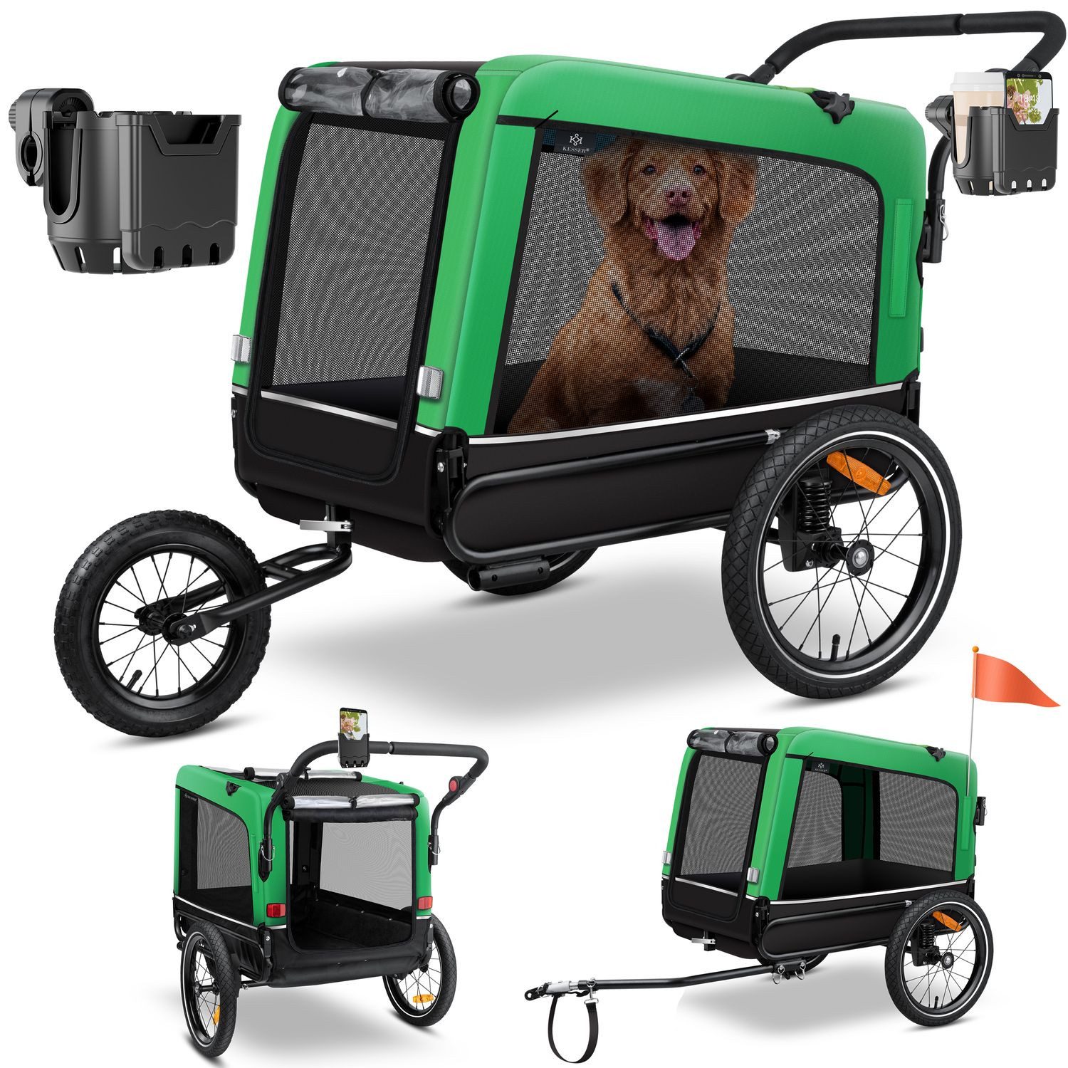 KESSER Fahrradhundeanhänger, Hundeanhänger Boxer 3-in-1 Hundebuggy Jogger Fahrradanhänger