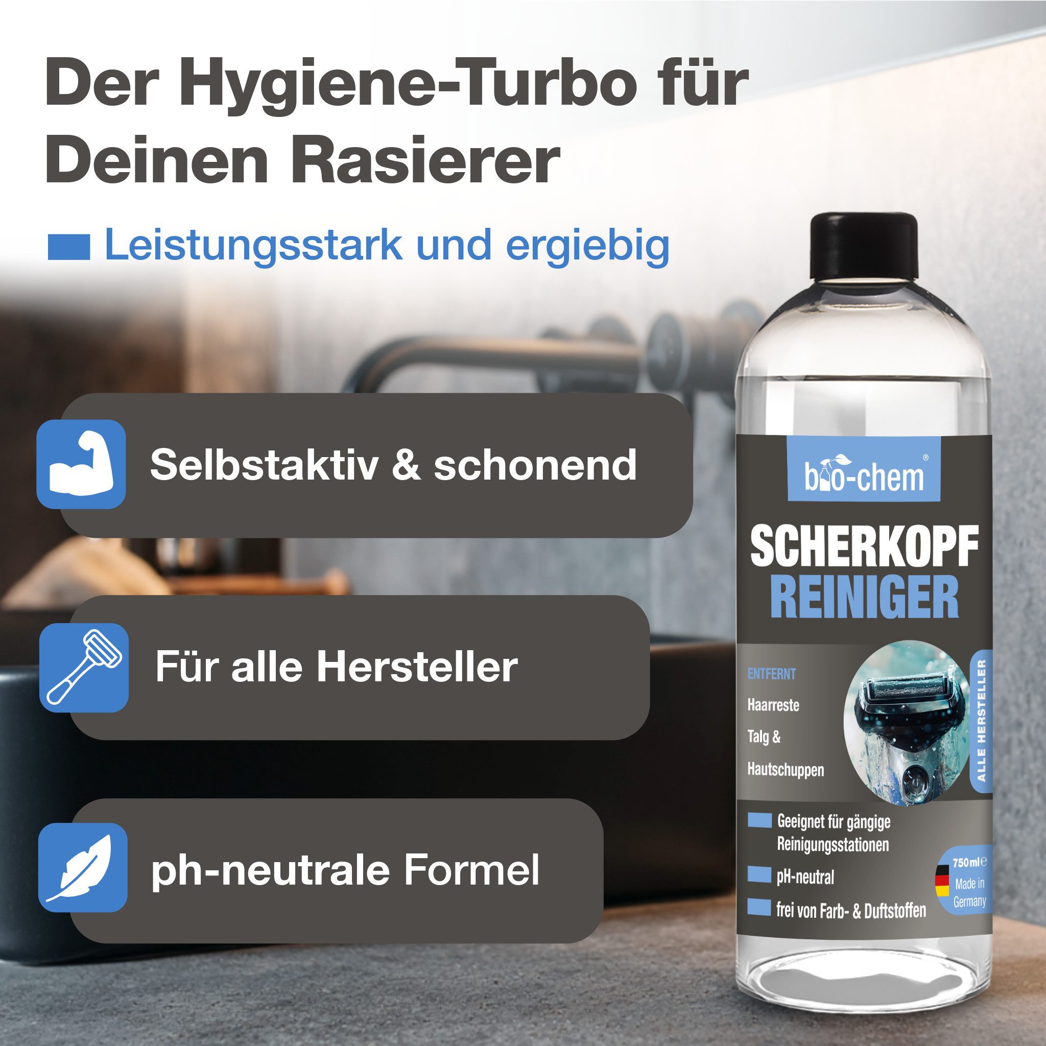 bio-chem Scherkopfreiniger 750ml – Nachfüller für Rasierer – bio-chem Scherkopfreiniger