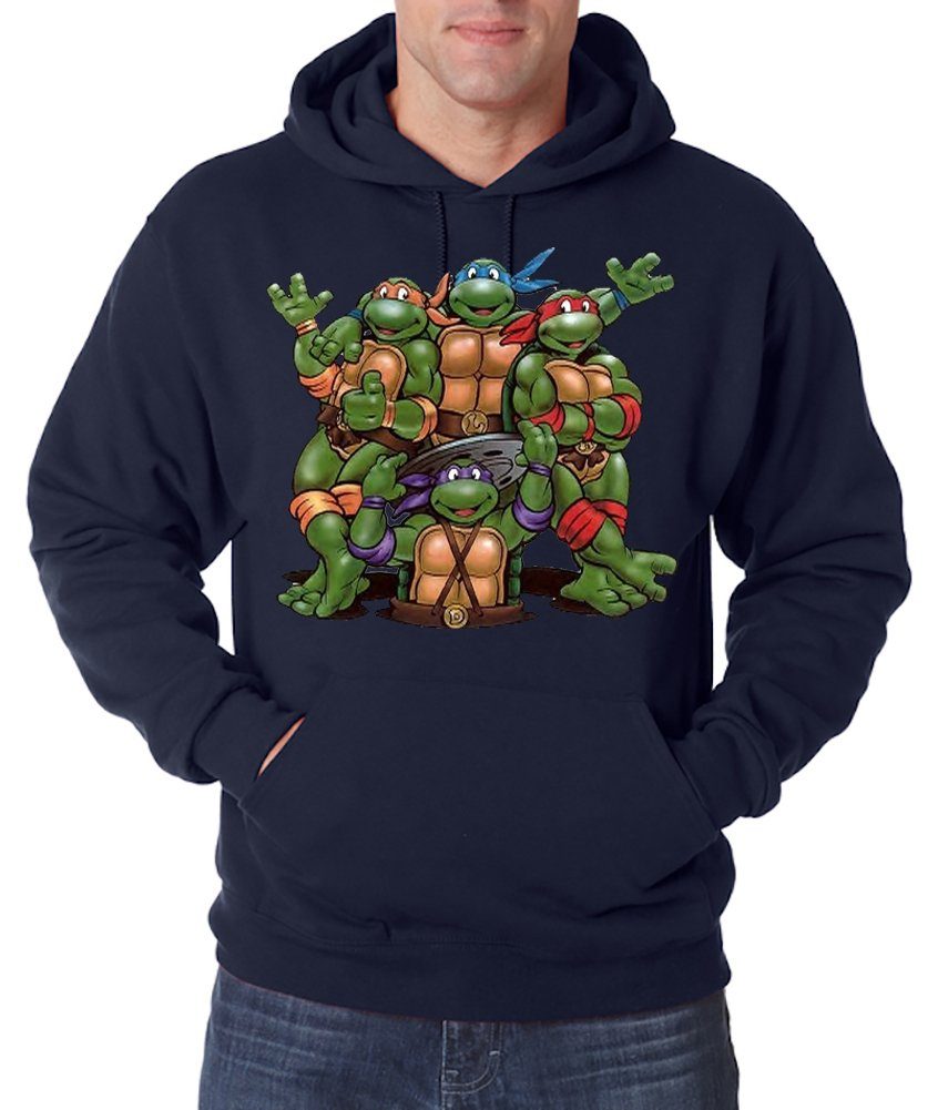 Youth Designz Kapuzenpullover Pullover trendigem Cartoon Navy Frontprint Hoodie mit Turtles Herren