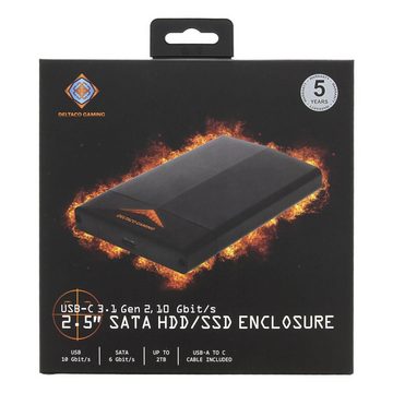 DELTACO Festplatten-Gehäuse 2.5 SATA HDD / SSD-Gehäuse (LED, USB 3.1 10 Gbit/s, Plug and Play), inkl. 5 Jahre Herstellergarantie