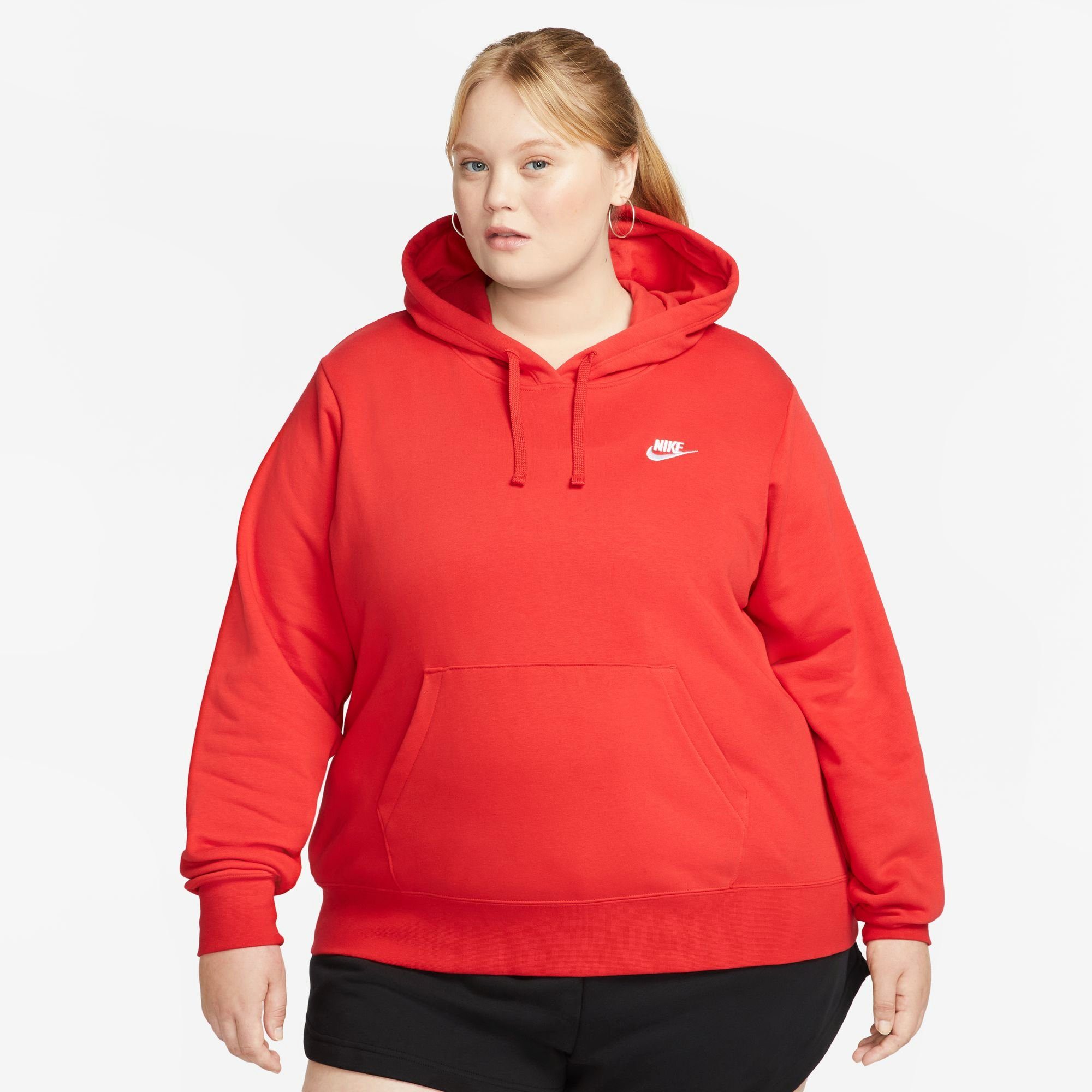 Nike Sportswear Kapuzensweatshirt FLEECE HOODIE RED/WHITE (PLUS UNIVERSITY WOMEN'S CLUB PULLOVER SIZE)